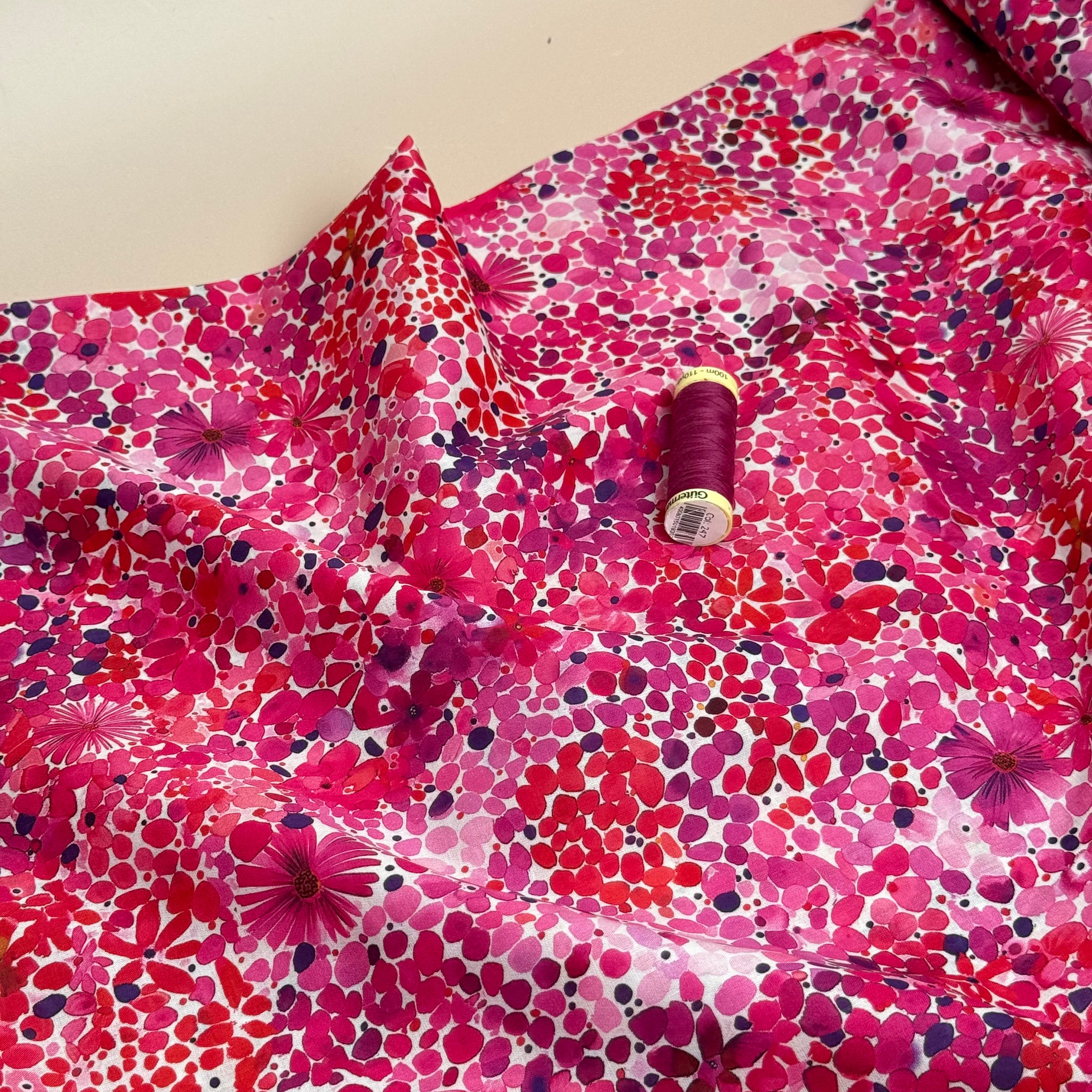 Painted Meadow Pink Cotton Voile Fabric