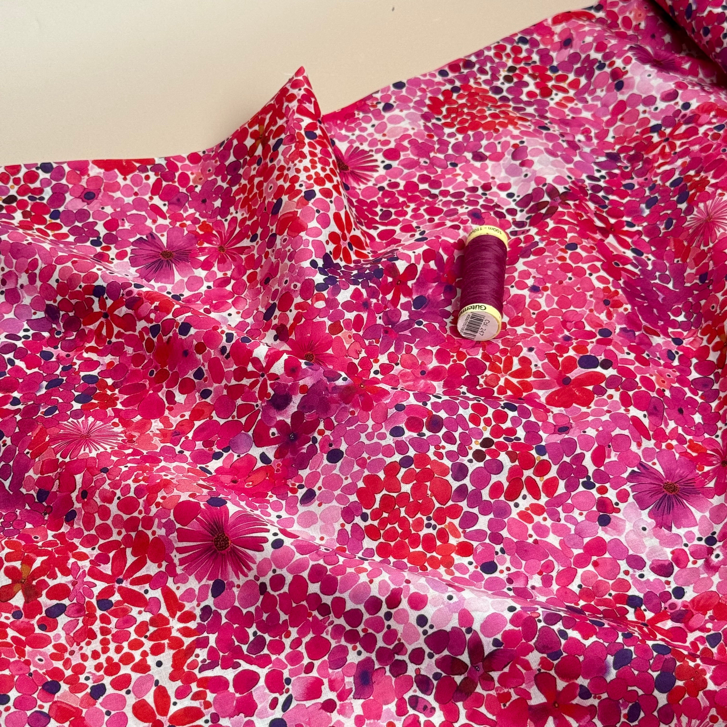Painted Meadow Pink Cotton Voile Fabric
