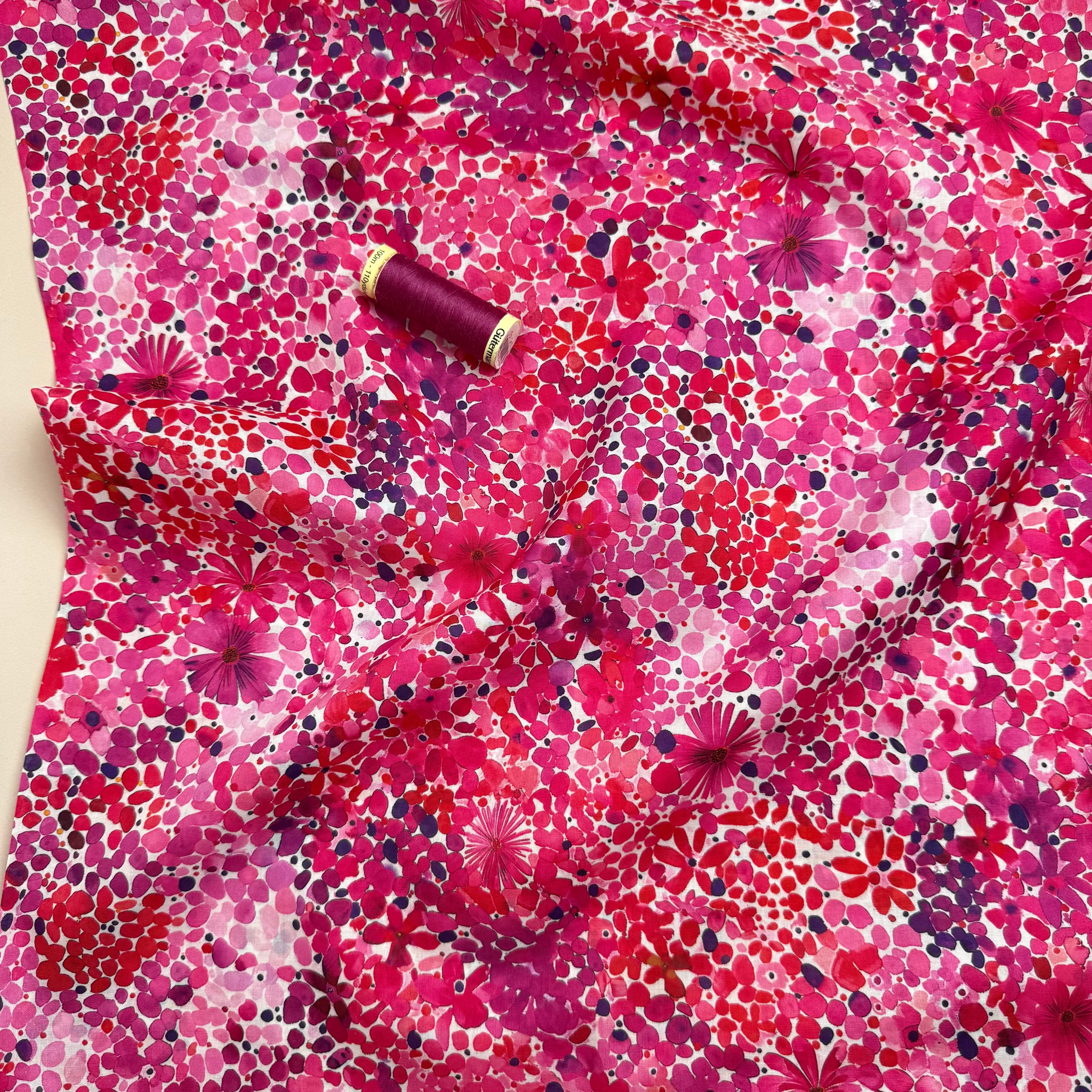 Painted Meadow Pink Cotton Voile Fabric