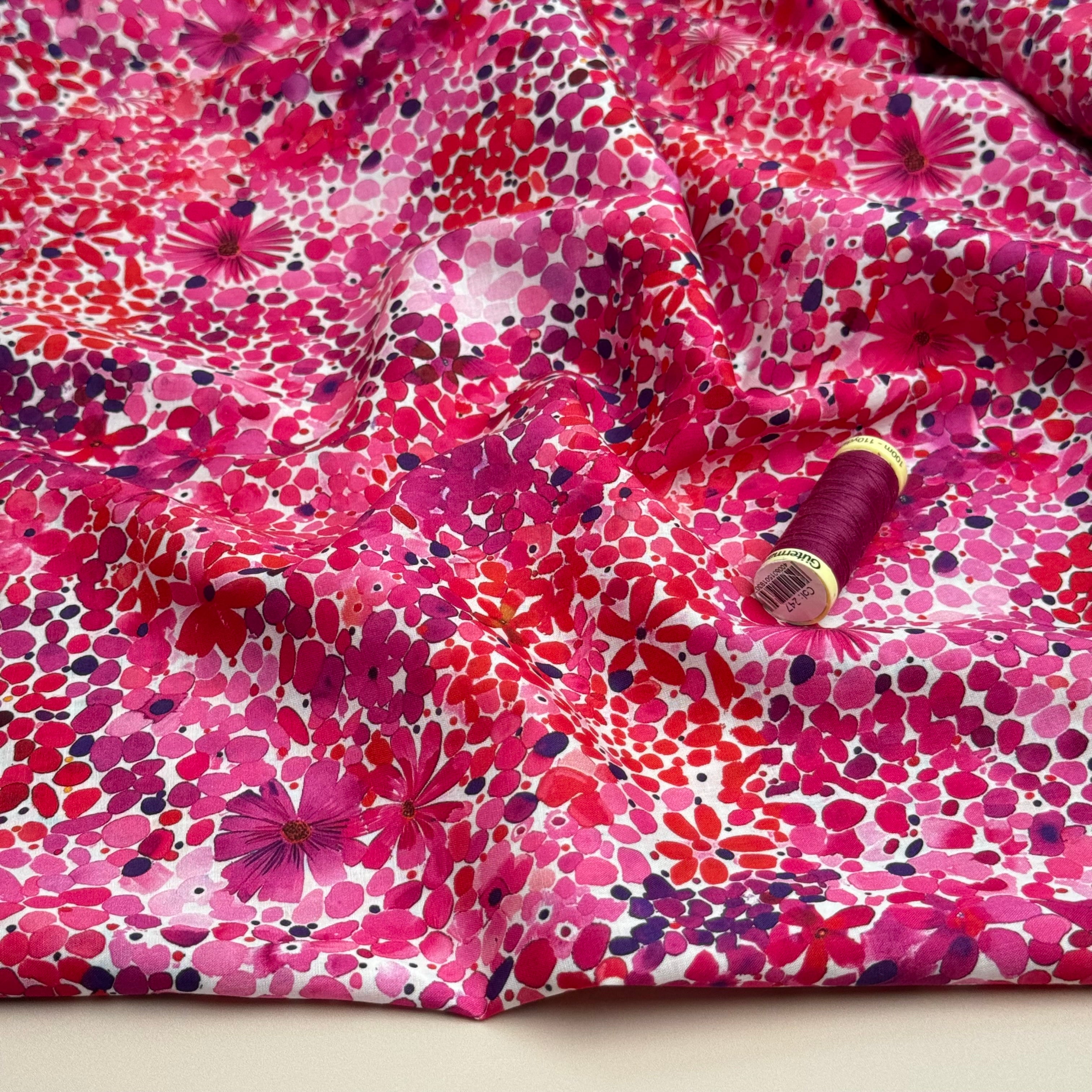 Painted Meadow Pink Cotton Voile Fabric