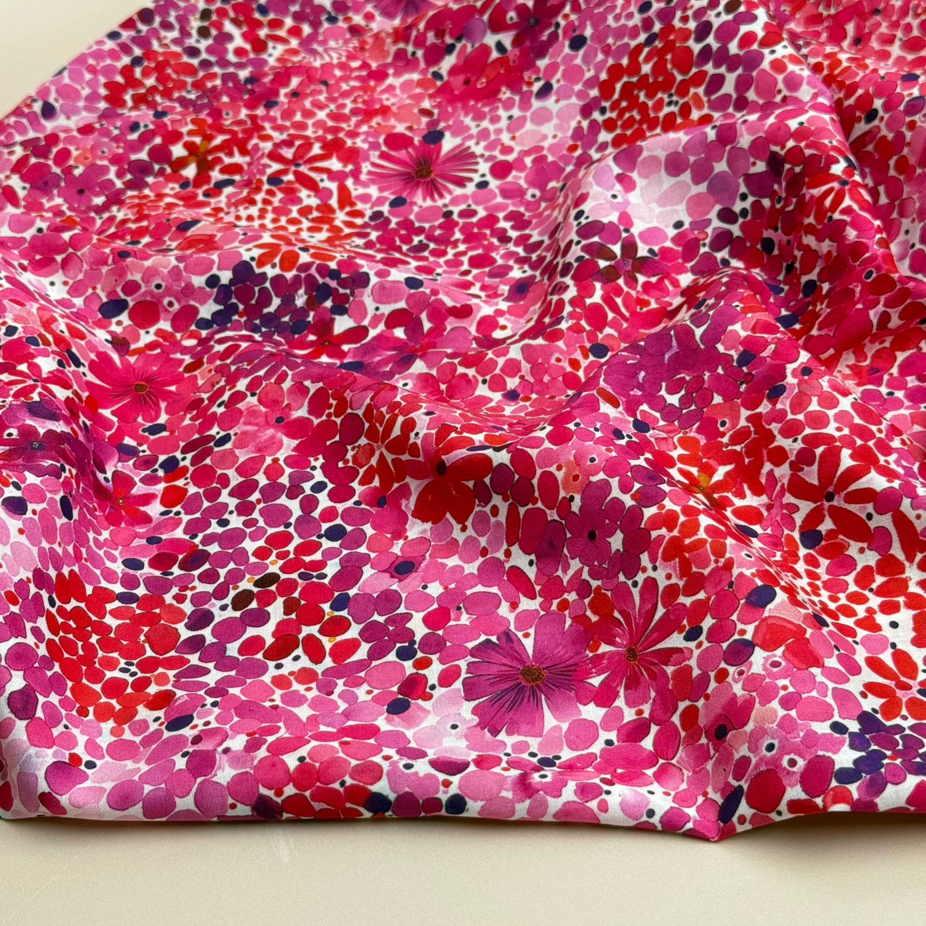 Painted Meadow Pink Cotton Voile Fabric