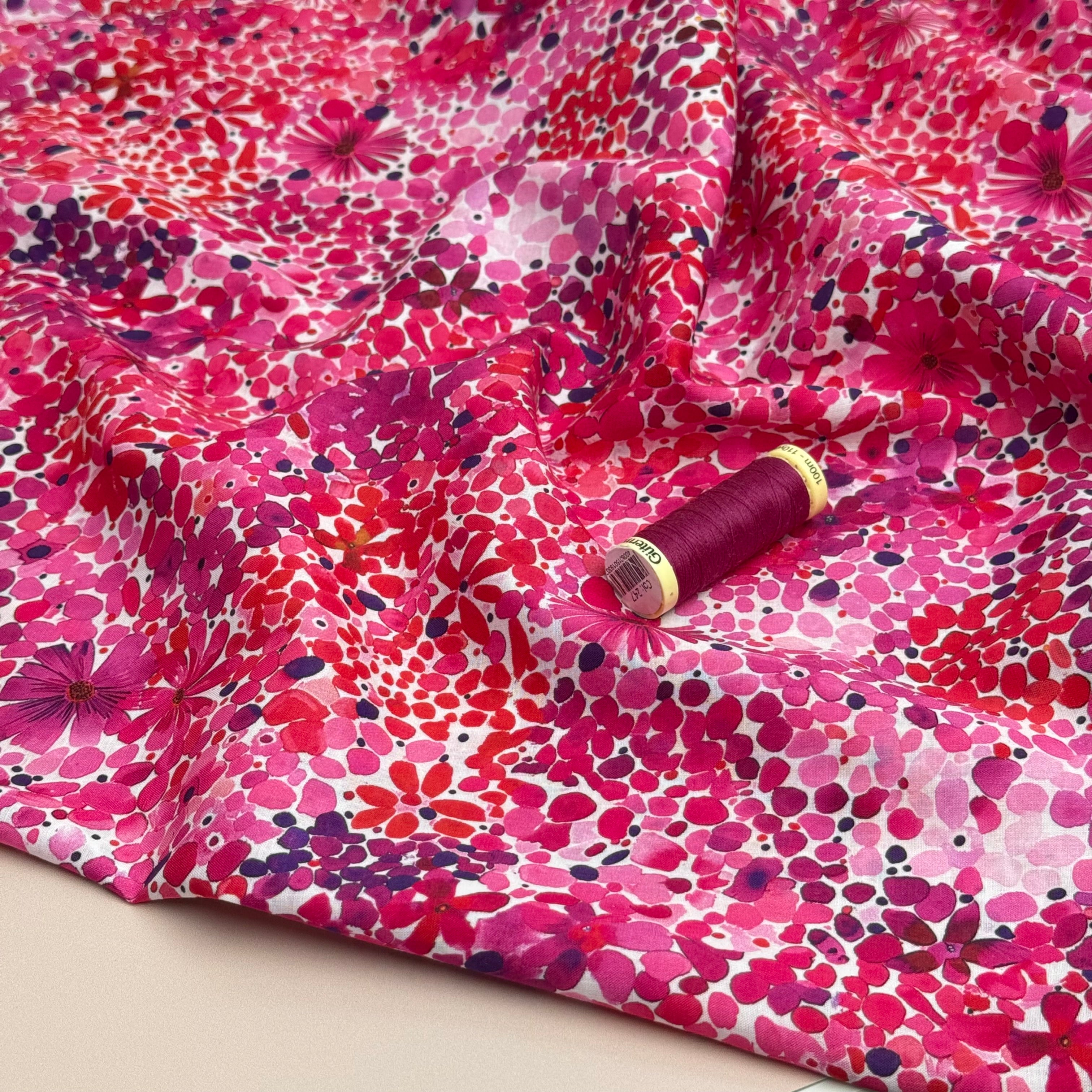 Painted Meadow Pink Cotton Voile Fabric
