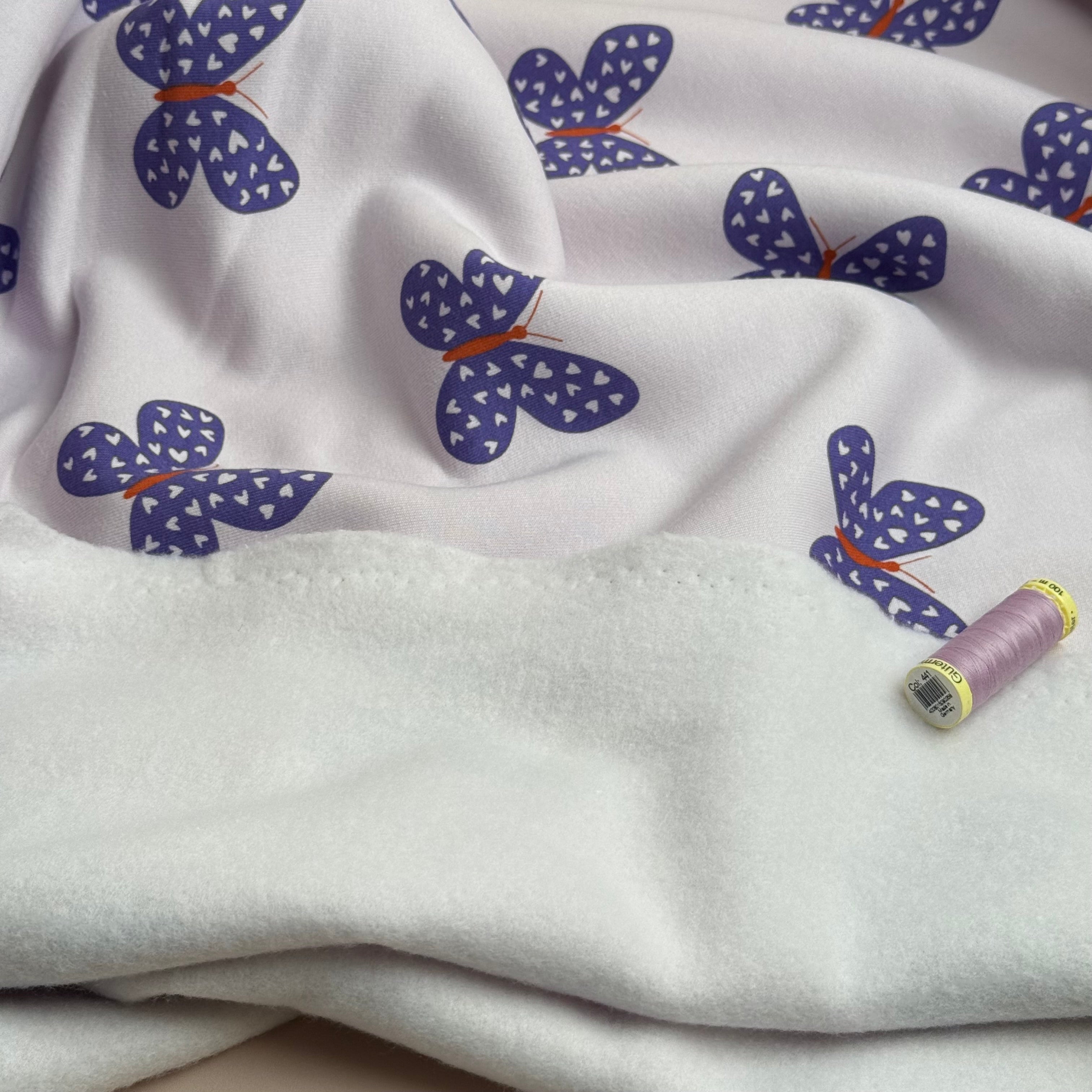 Butterflies on Lilac Soft Cotton Sweat-shirting Fabric