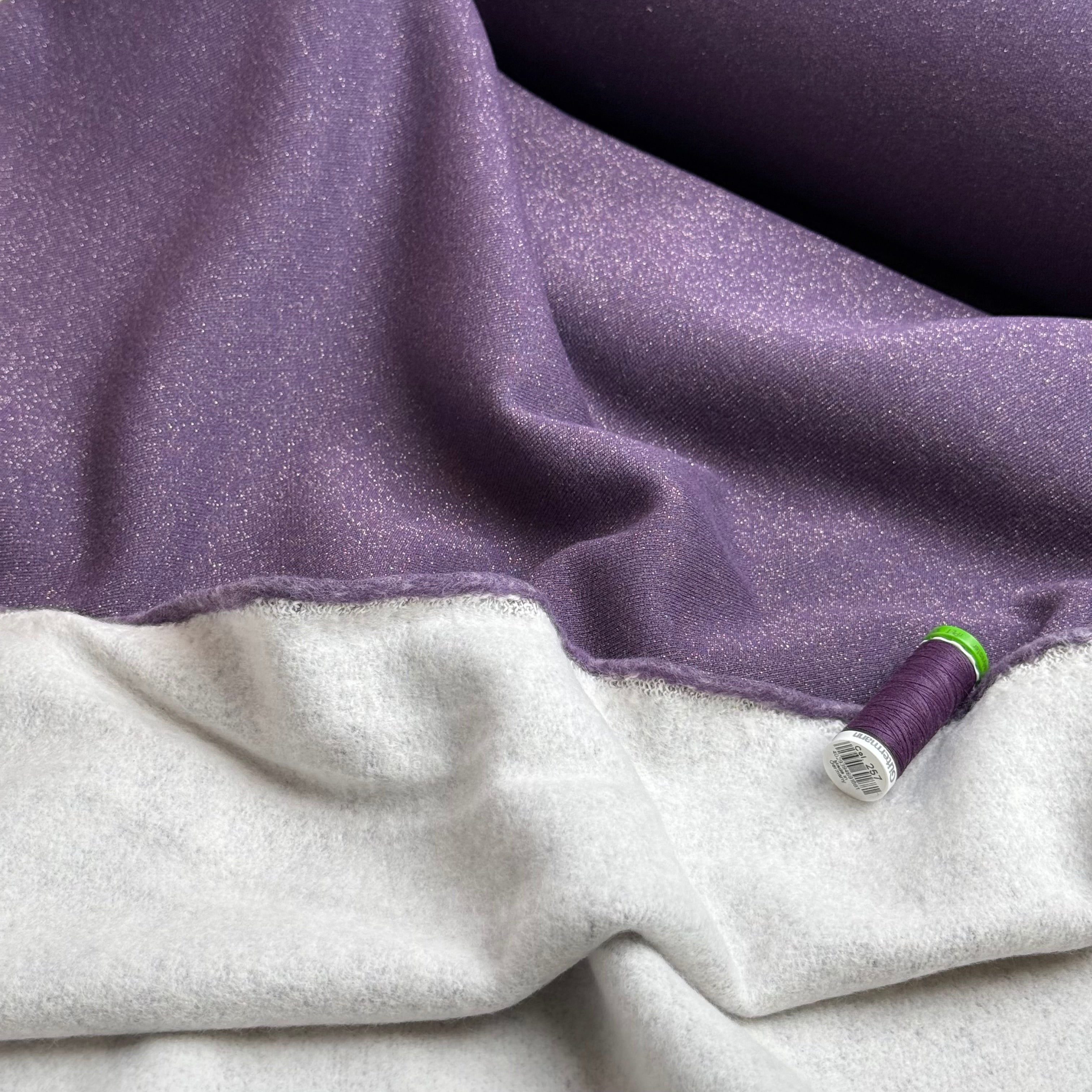 Sparkle Purple Cotton Sweat-Shirting with Lurex