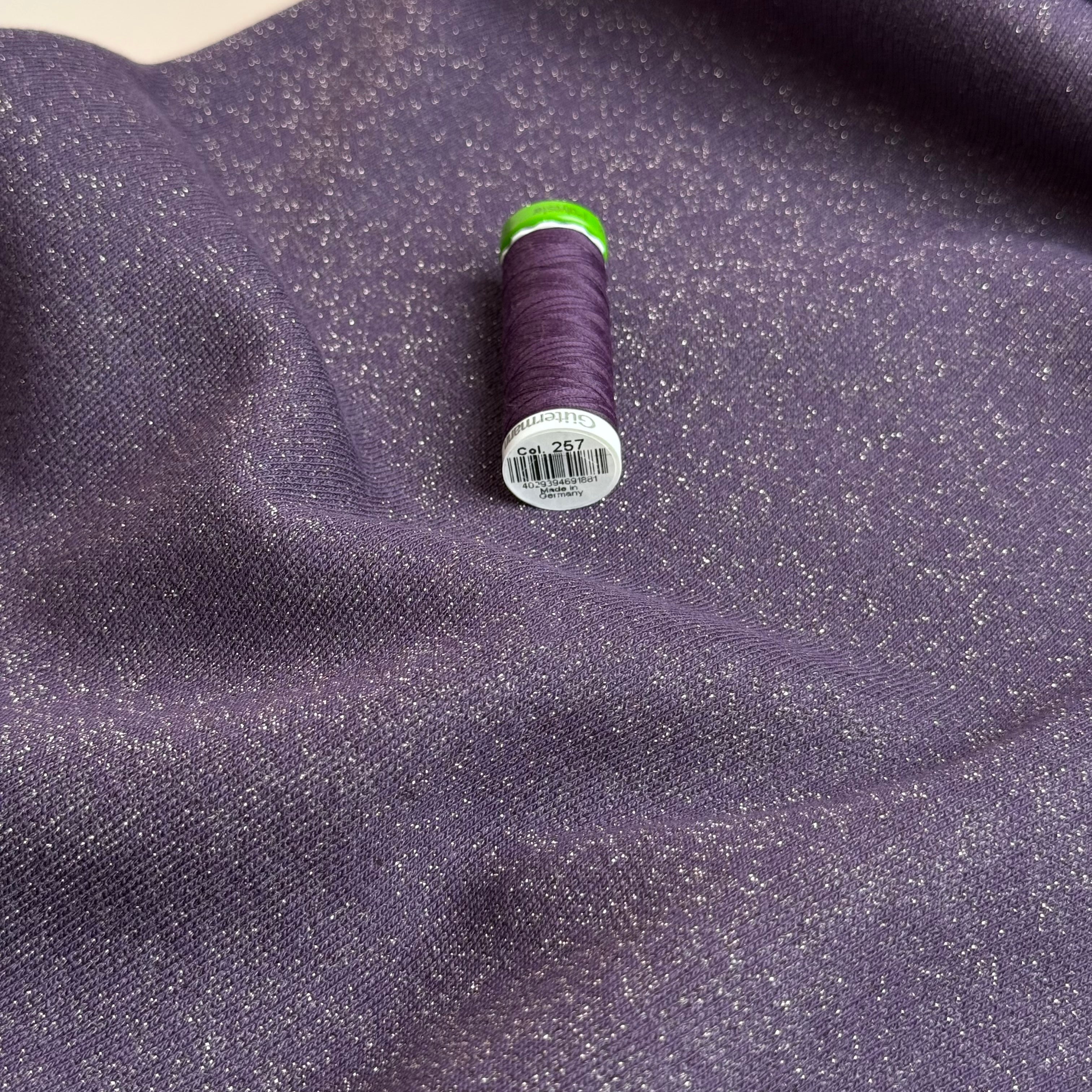 Sparkle Purple Cotton Sweat-Shirting with Lurex
