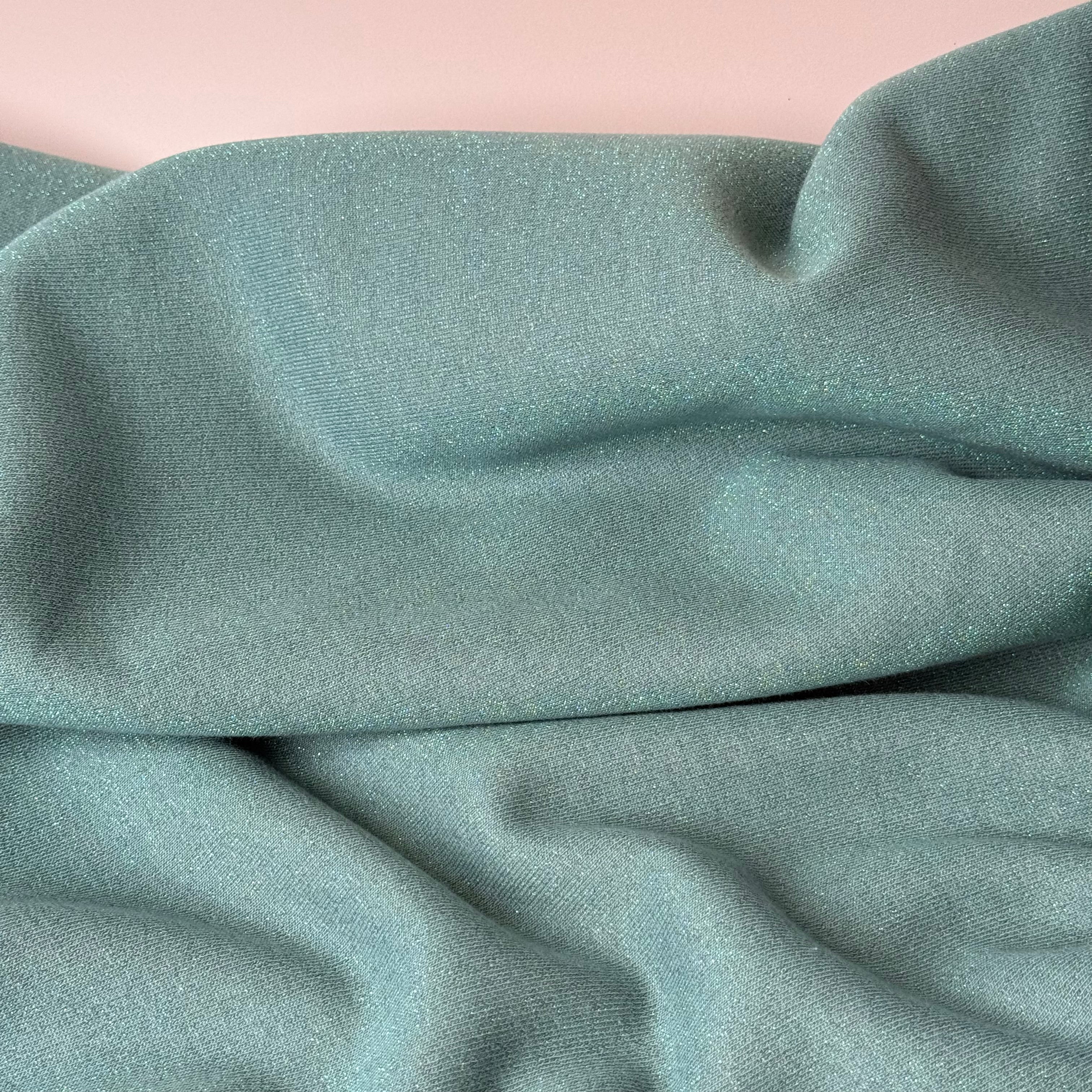 Sparkle Sage Green Cotton Sweat-Shirting with Lurex