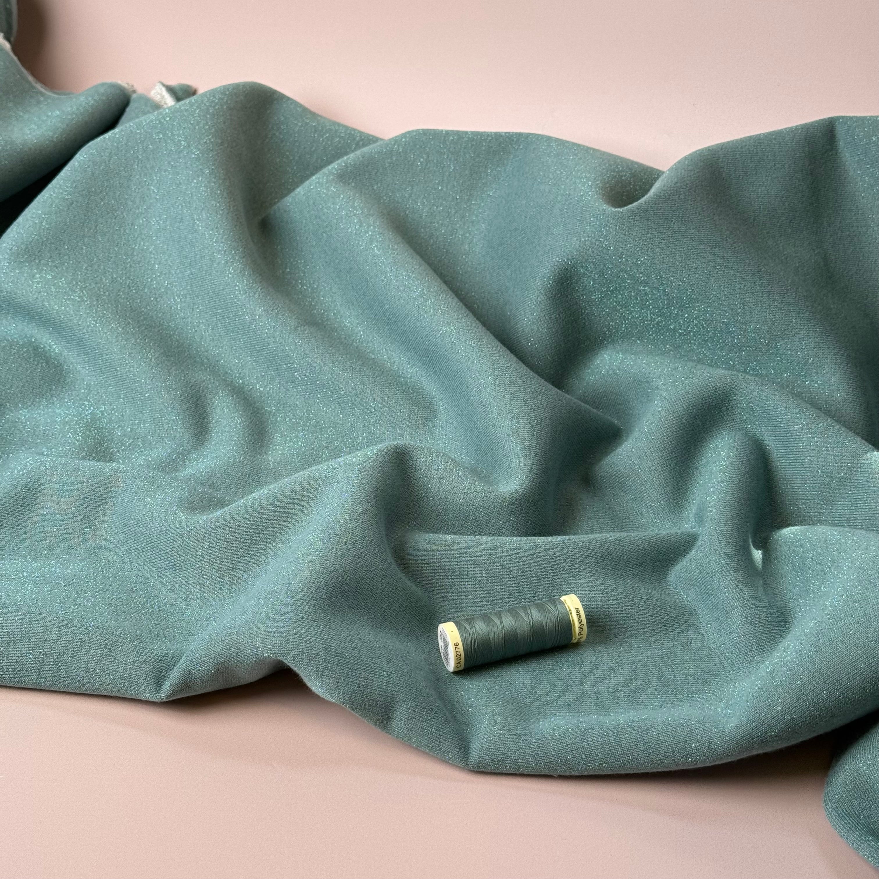 Sparkle Sage Green Cotton Sweat-Shirting with Lurex