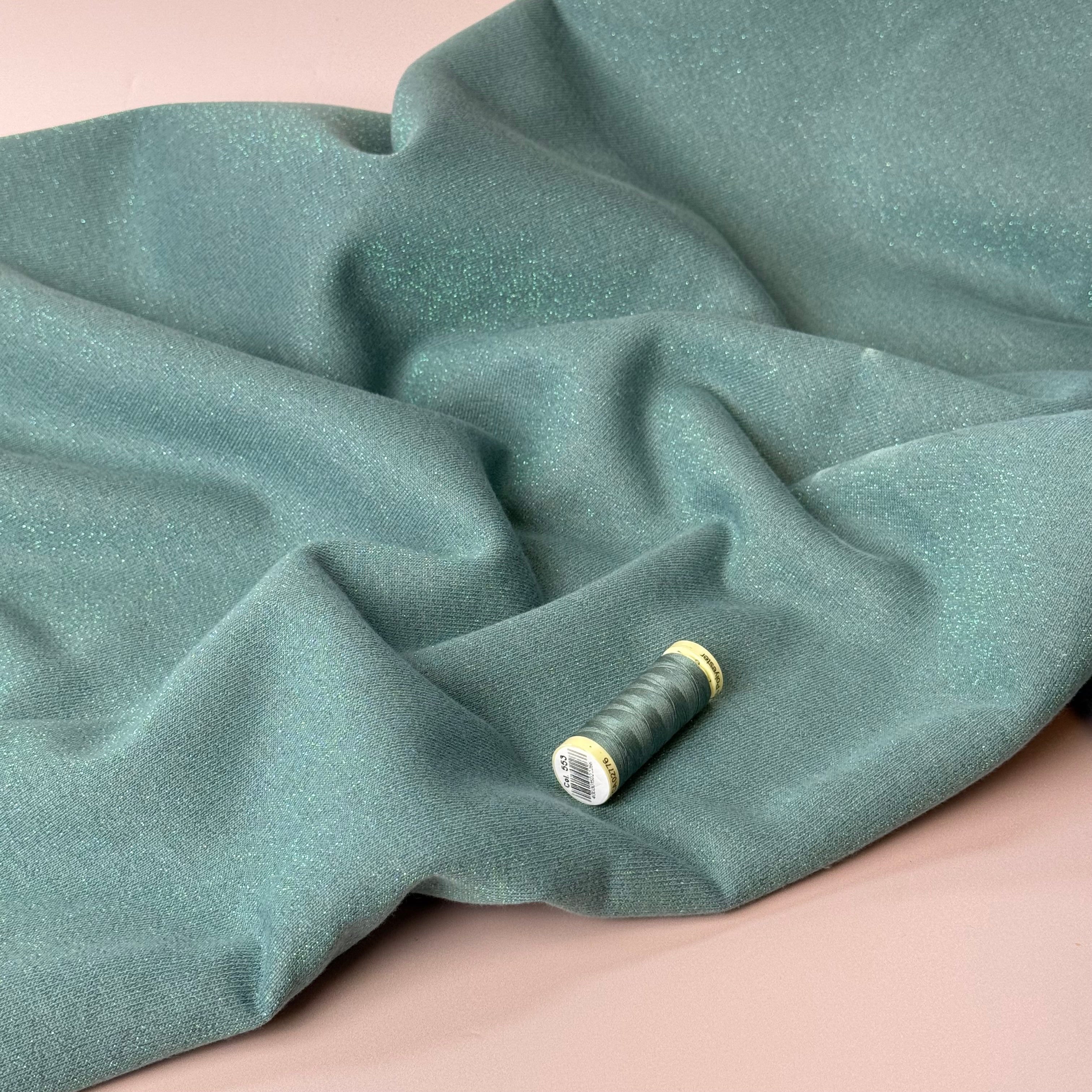 Sparkle Sage Green Cotton Sweat-Shirting with Lurex