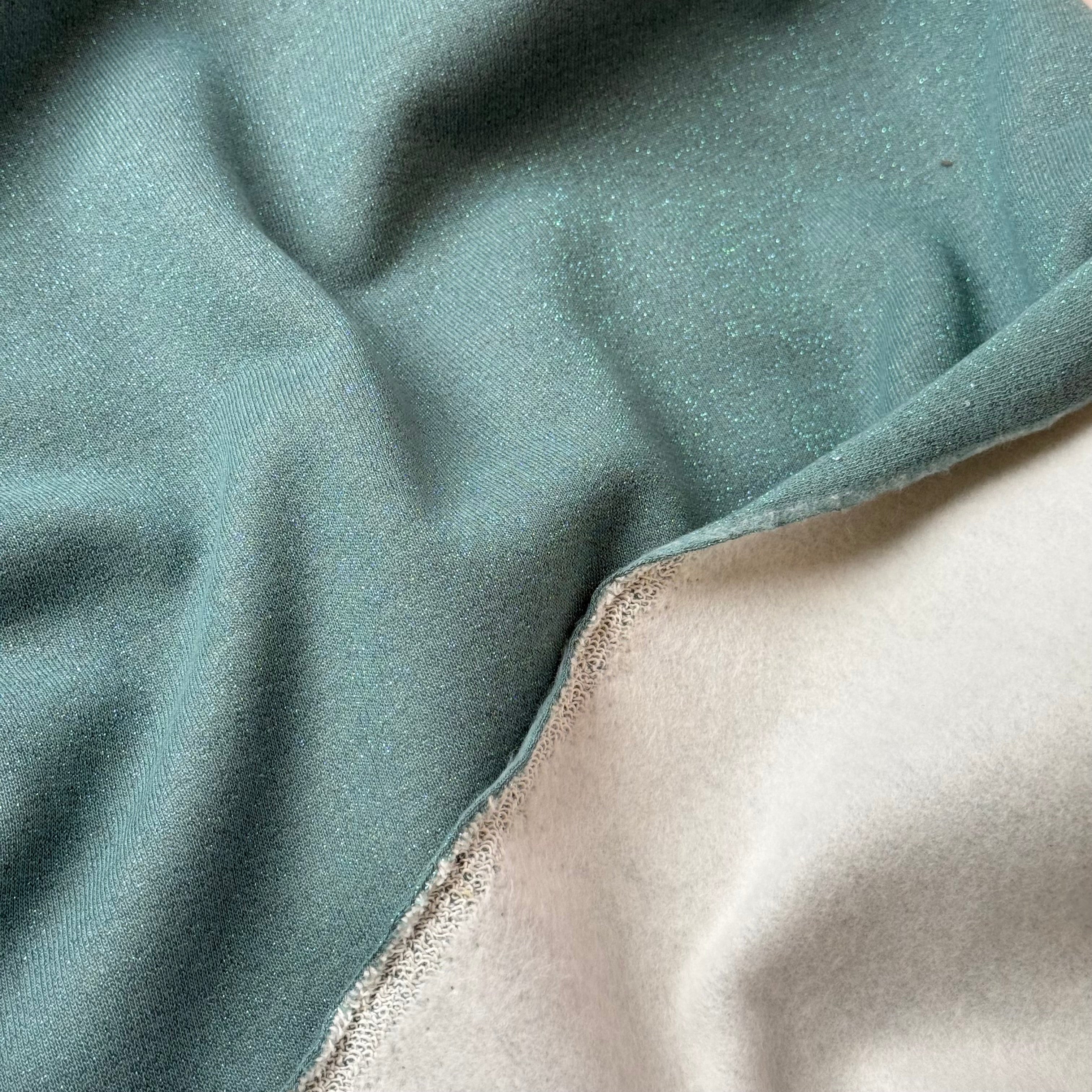 Sparkle Sage Green Cotton Sweat-Shirting with Lurex