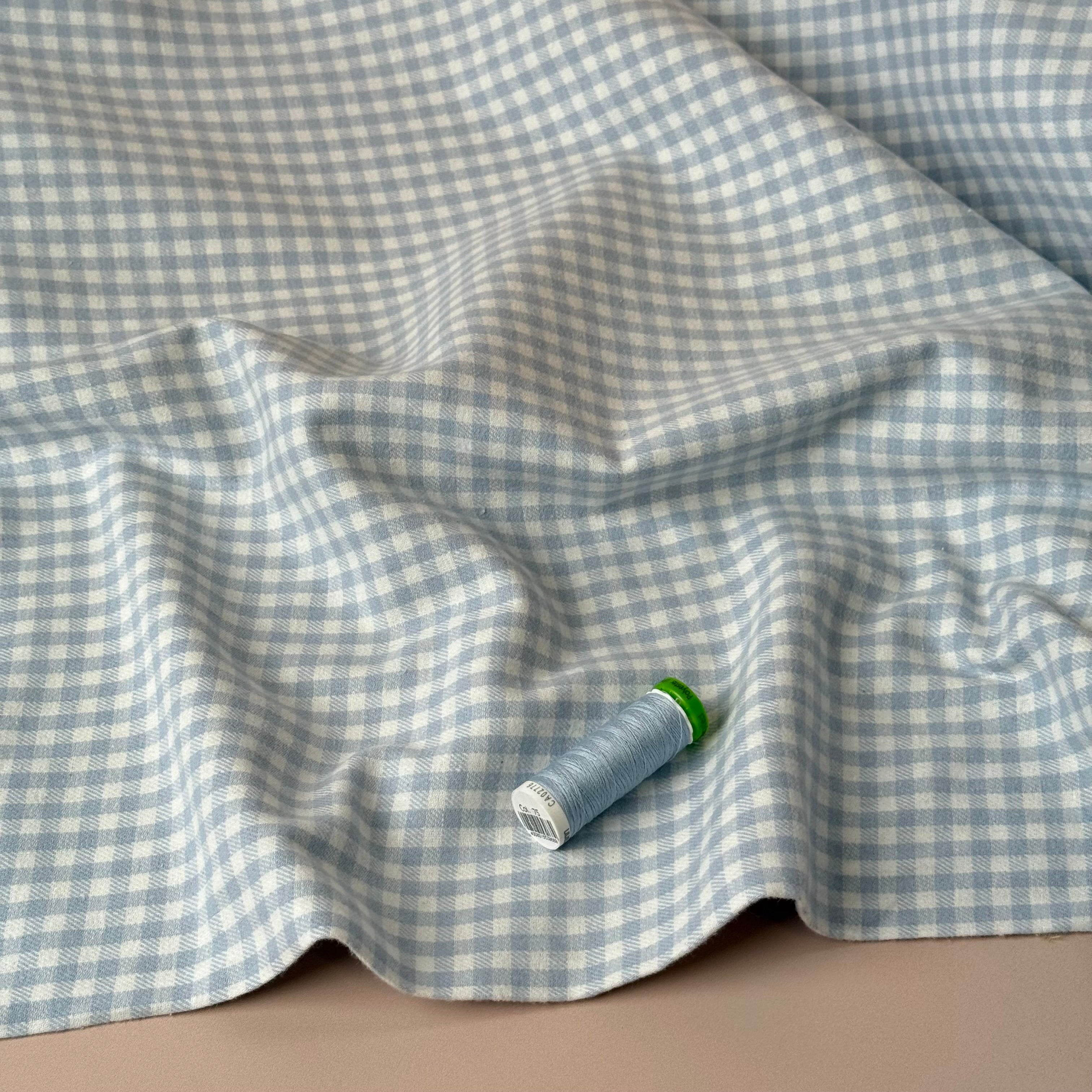 Mini Icy Blue Gingham Yarn Dyed Brushed Cotton Flannel