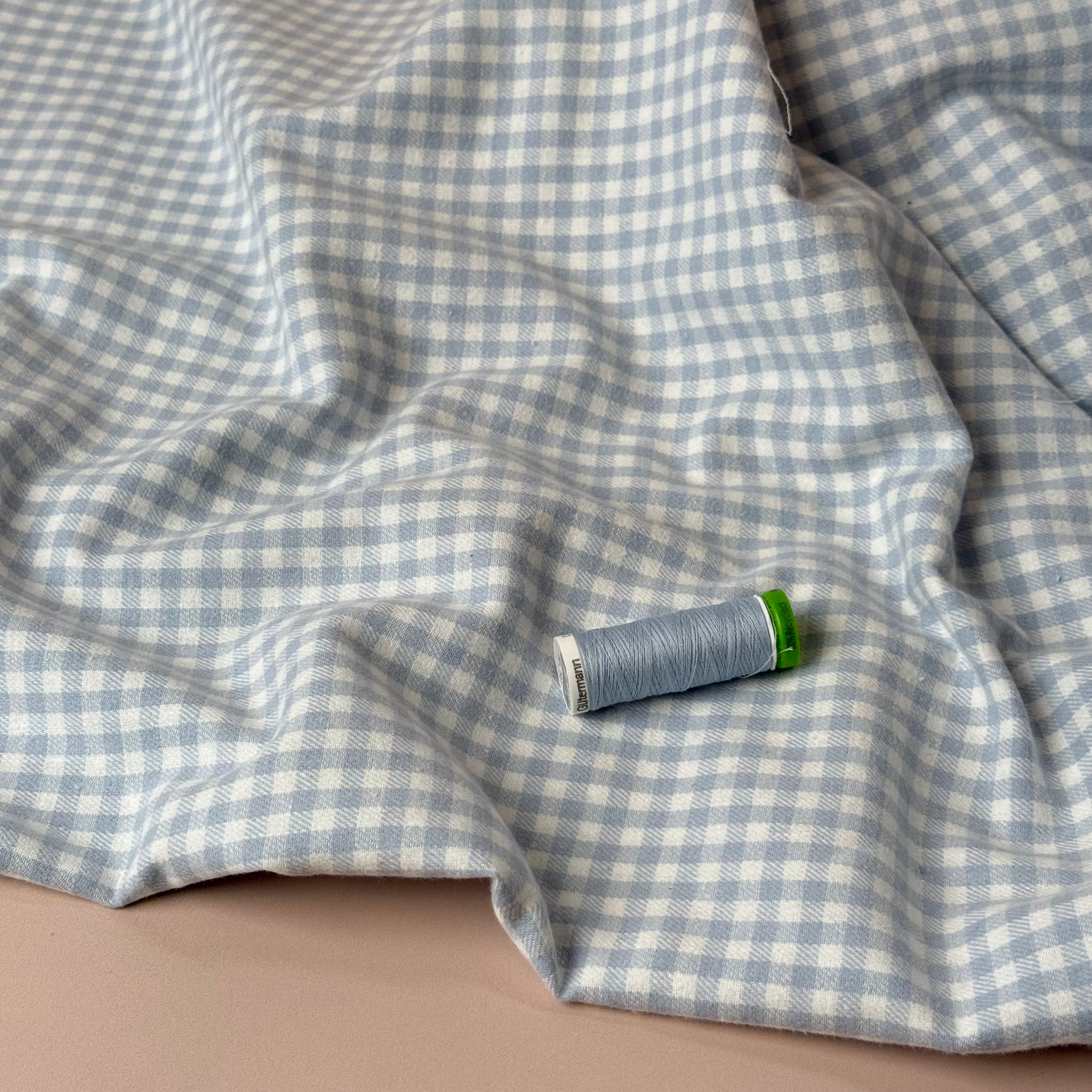 Mini Icy Blue Gingham Yarn Dyed Brushed Cotton Flannel