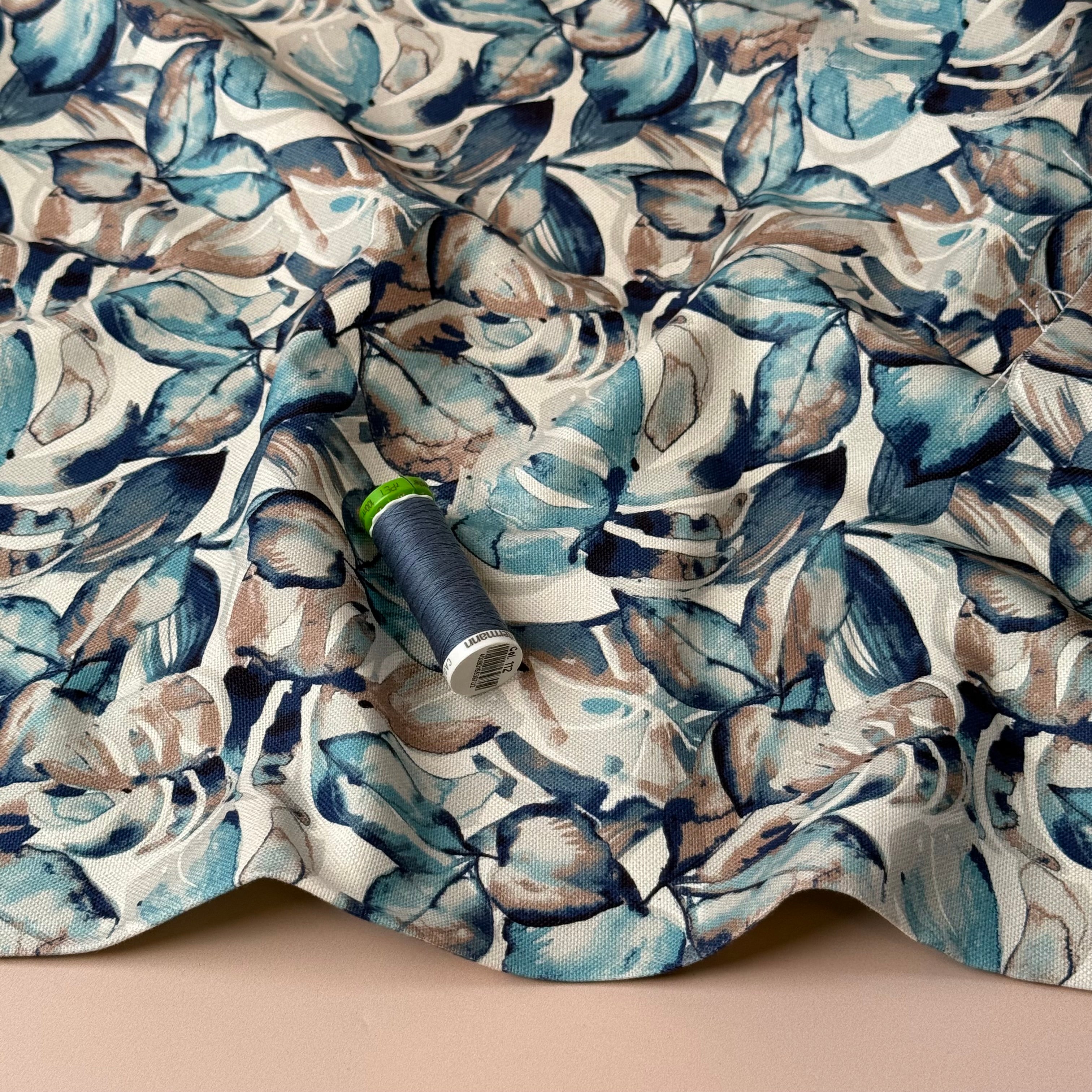Icy Foliage in Blue Cotton Canvas Fabric