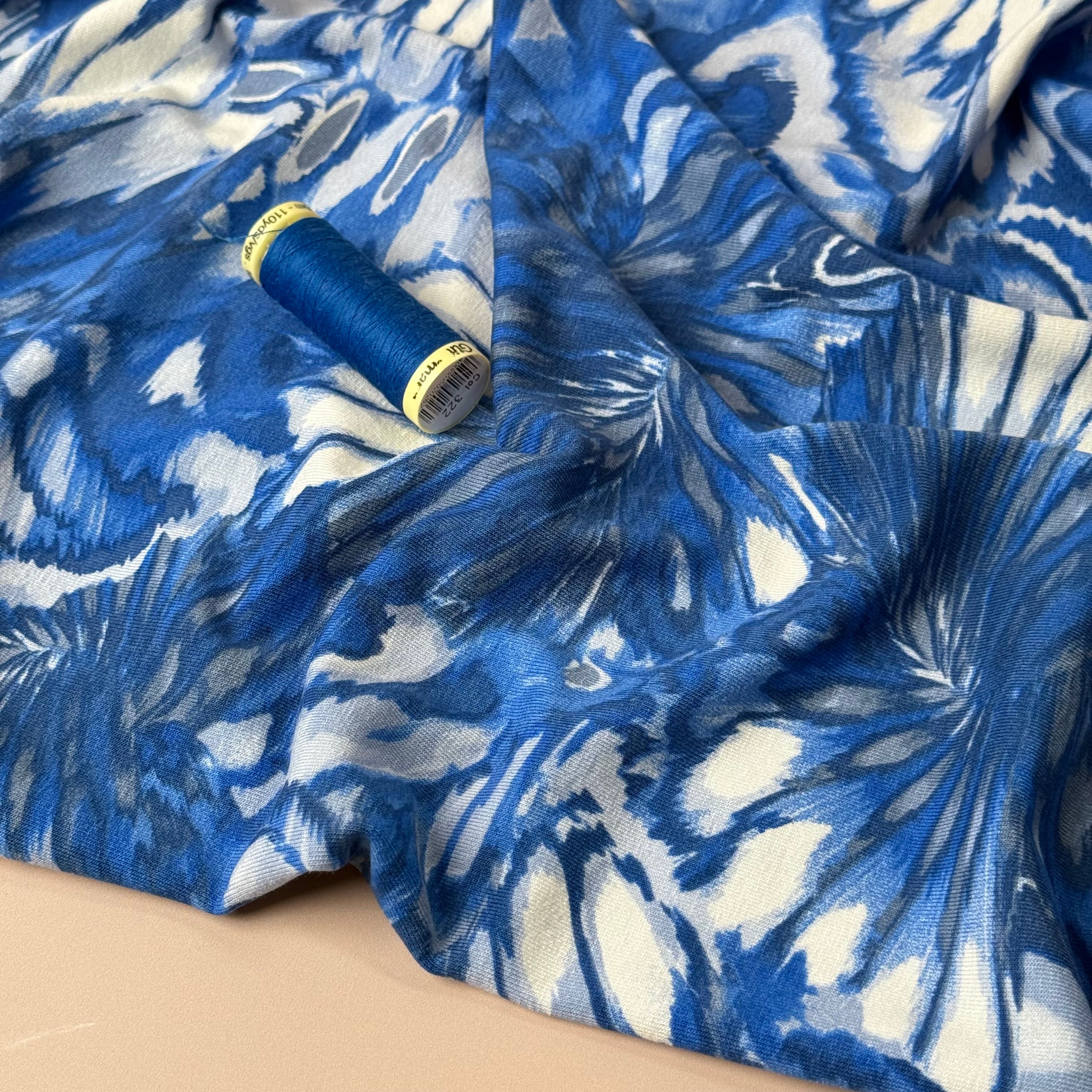 Firework Flowers in Cobalt Viscose Jersey Fabric