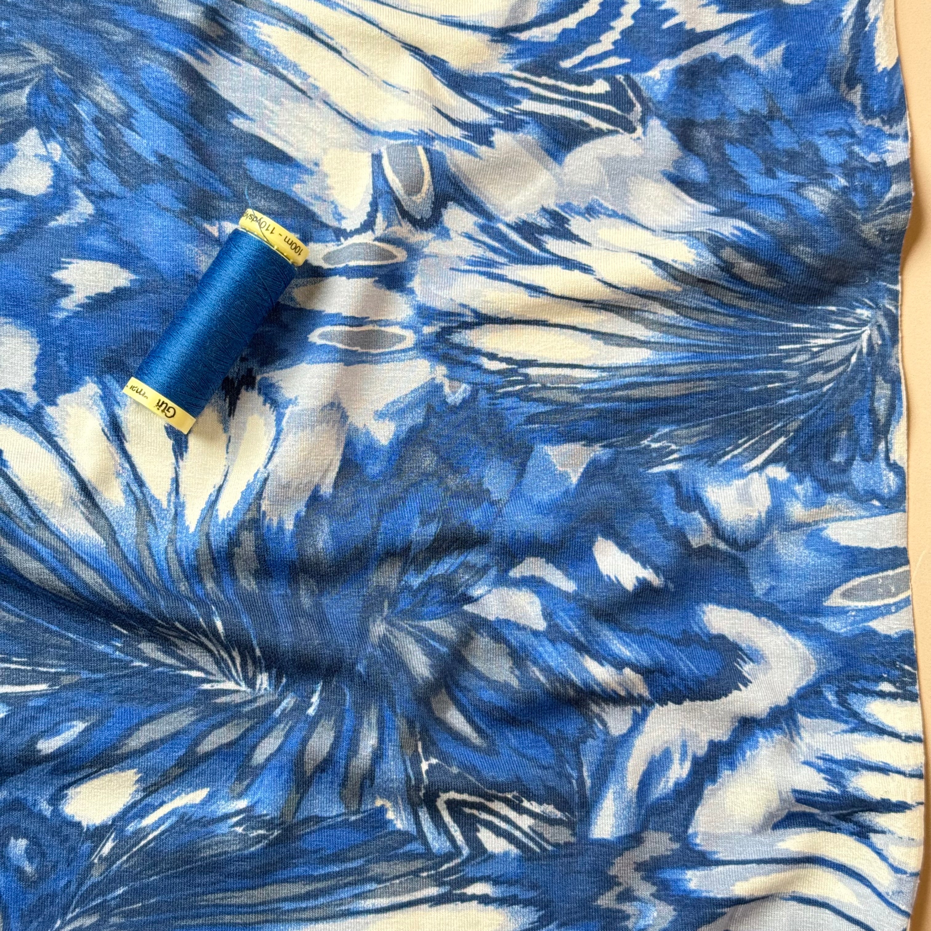 Firework Flowers in Cobalt Viscose Jersey Fabric