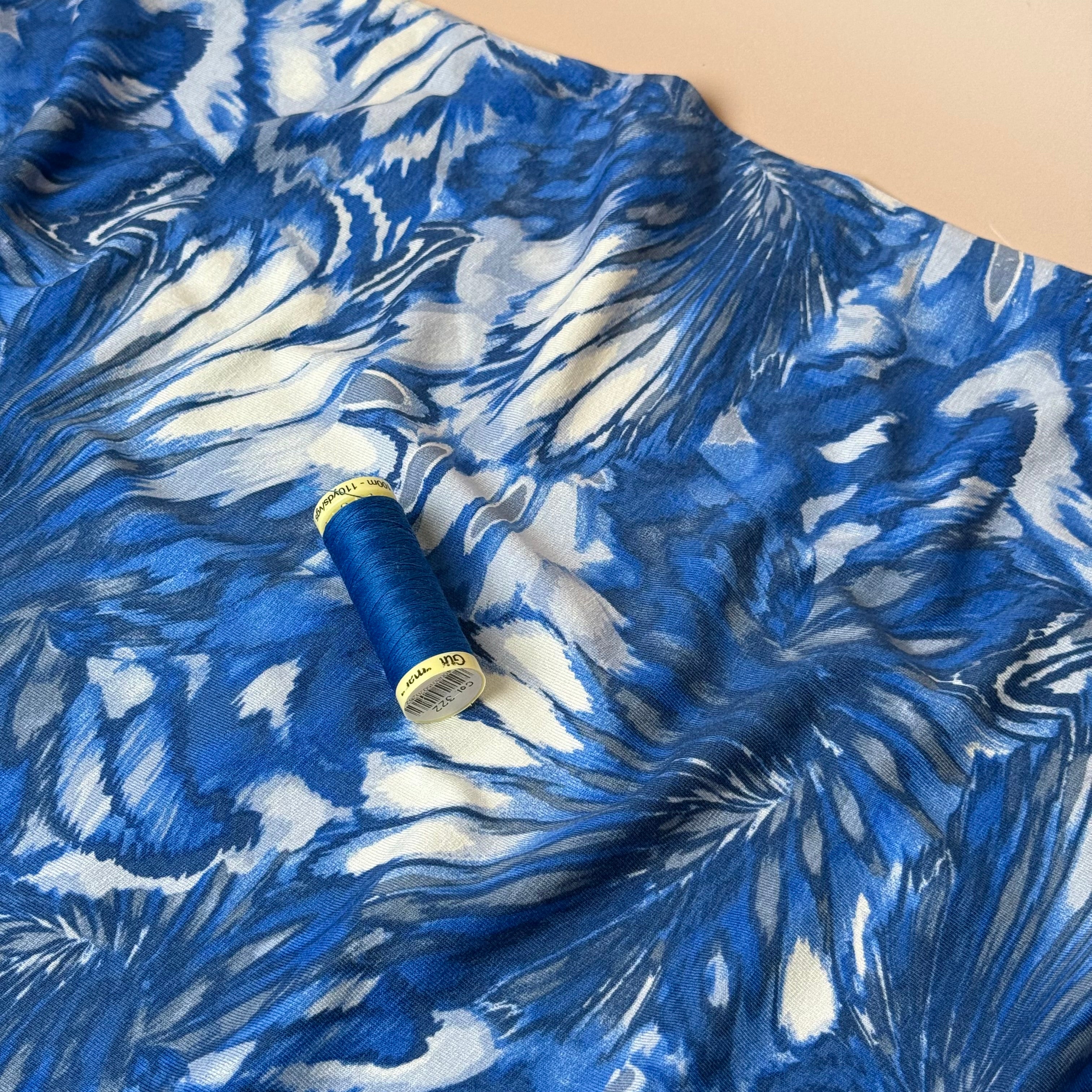 Firework Flowers in Cobalt Viscose Jersey Fabric