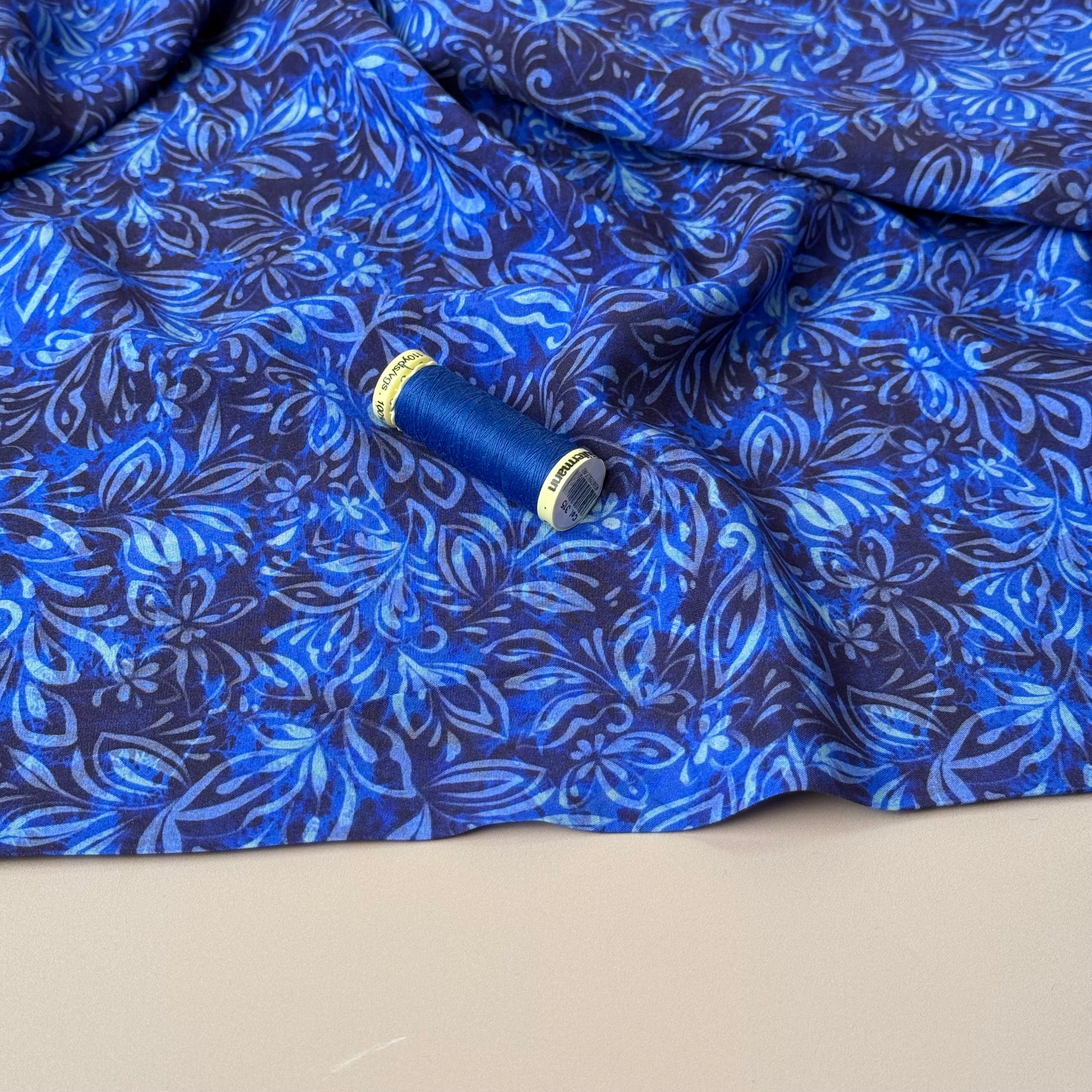 Henna Art Royal Blue Viscose Fabric