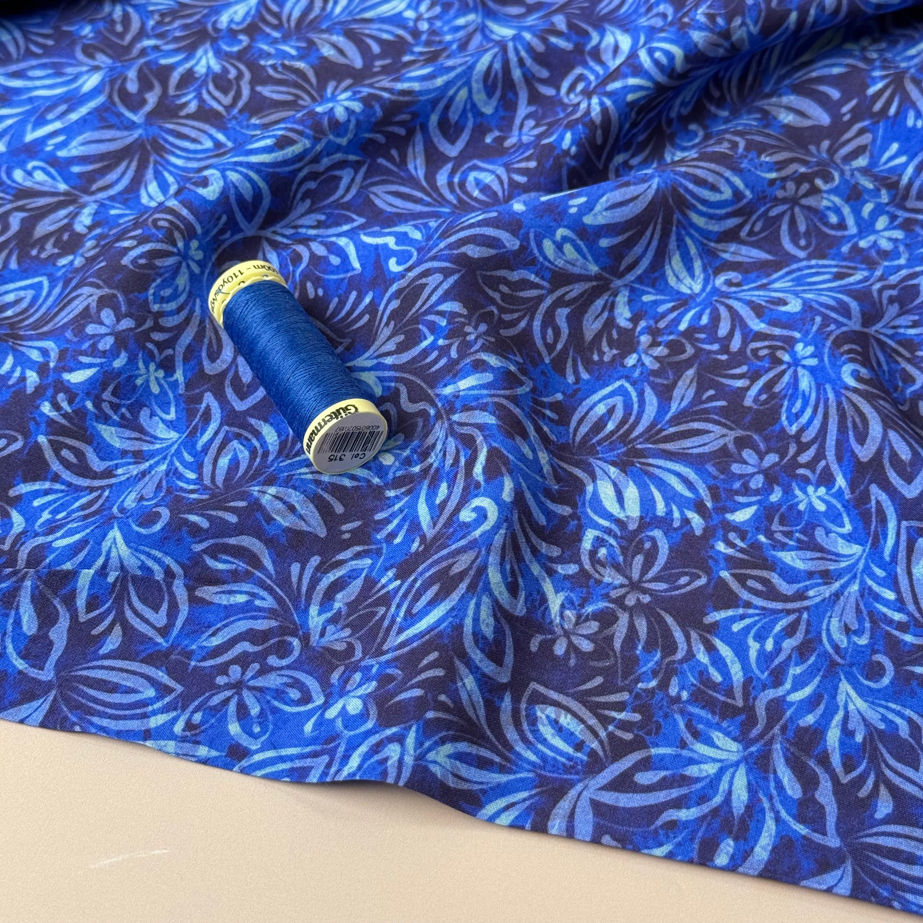 Henna Art Royal Blue Viscose Fabric
