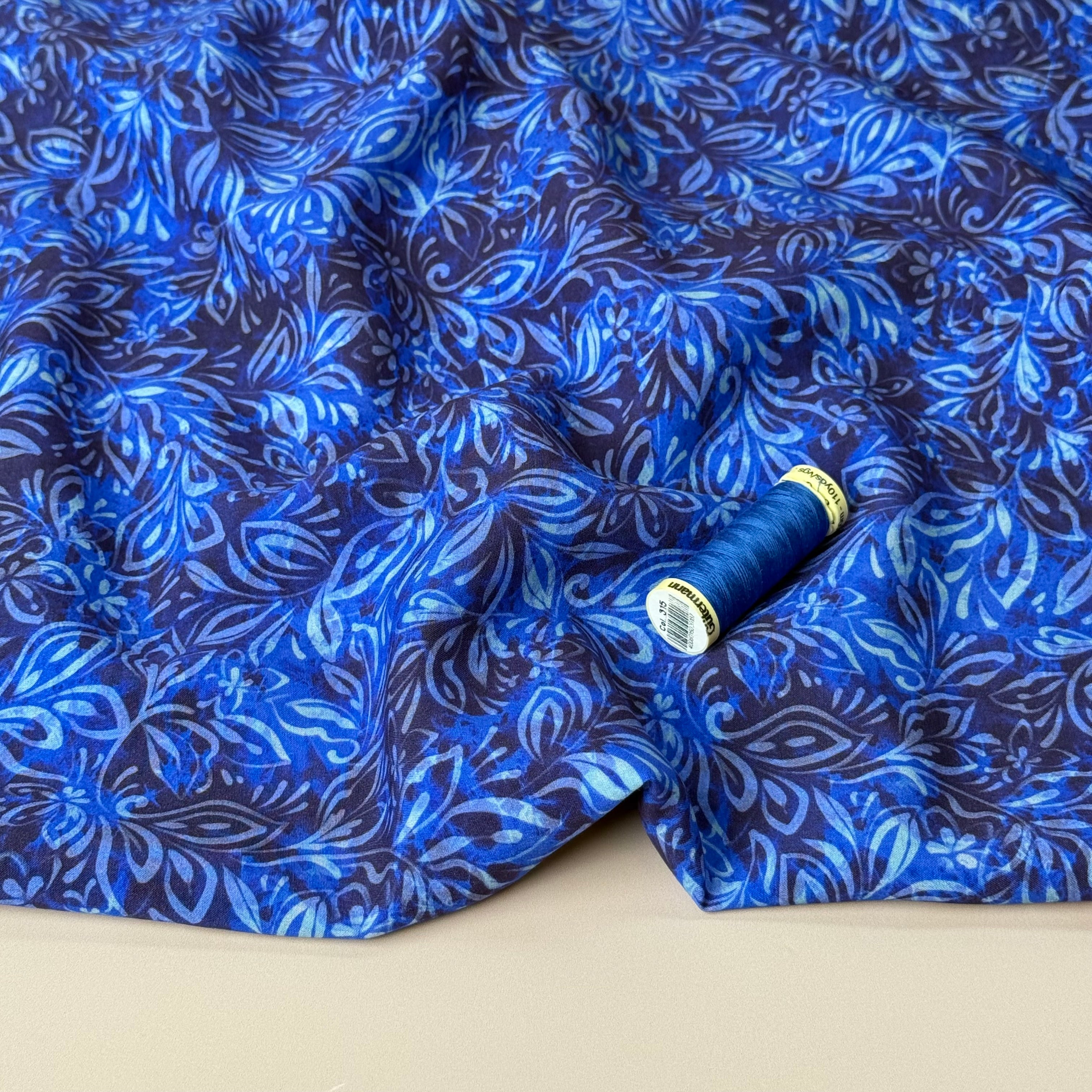 Henna Art Royal Blue Viscose Fabric