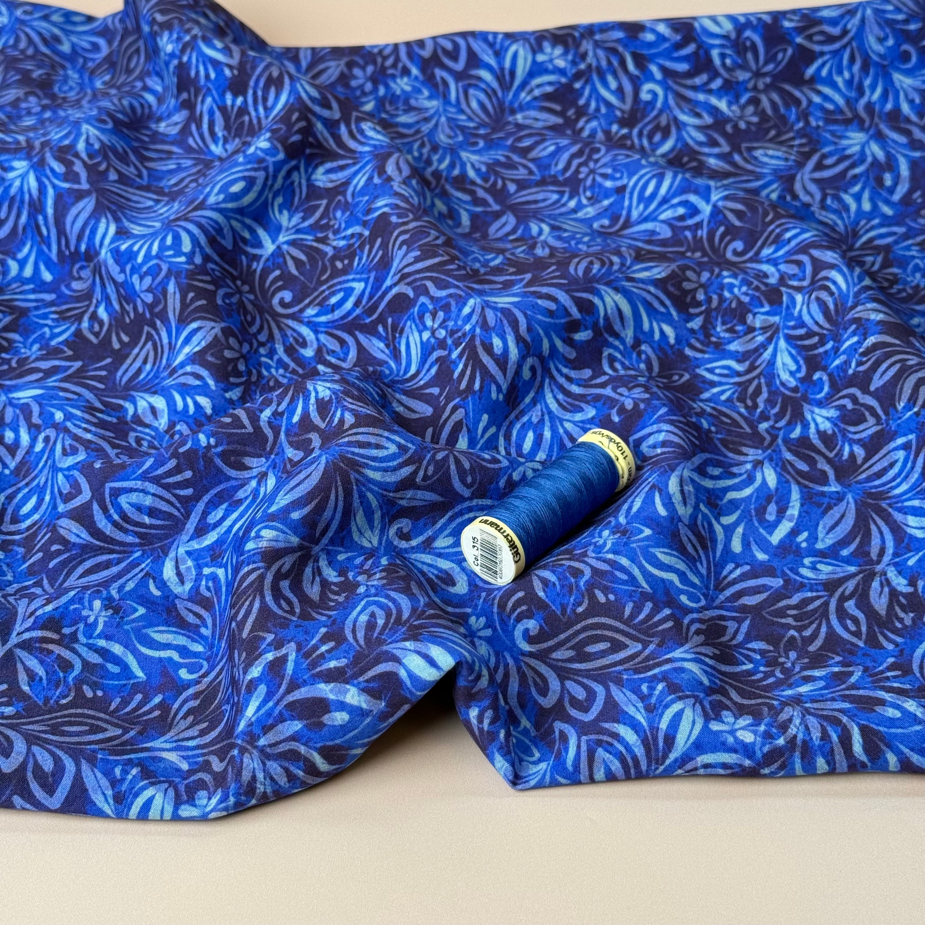 Henna Art Royal Blue Viscose Fabric