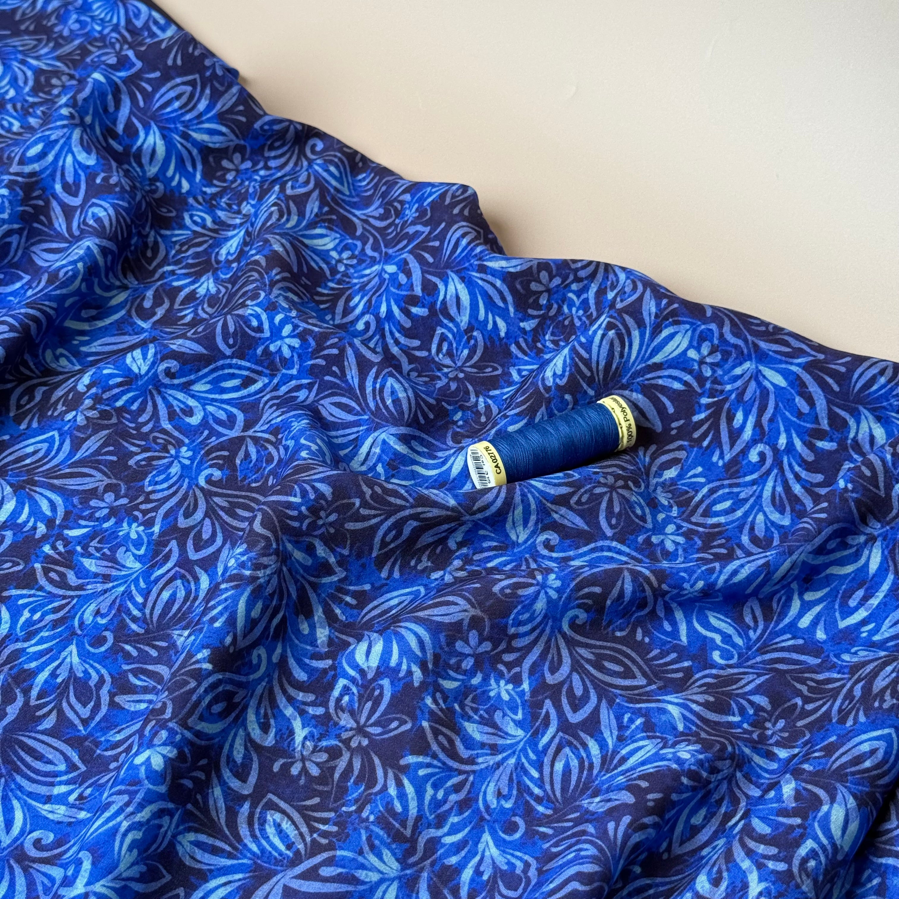 Henna Art Royal Blue Viscose Fabric