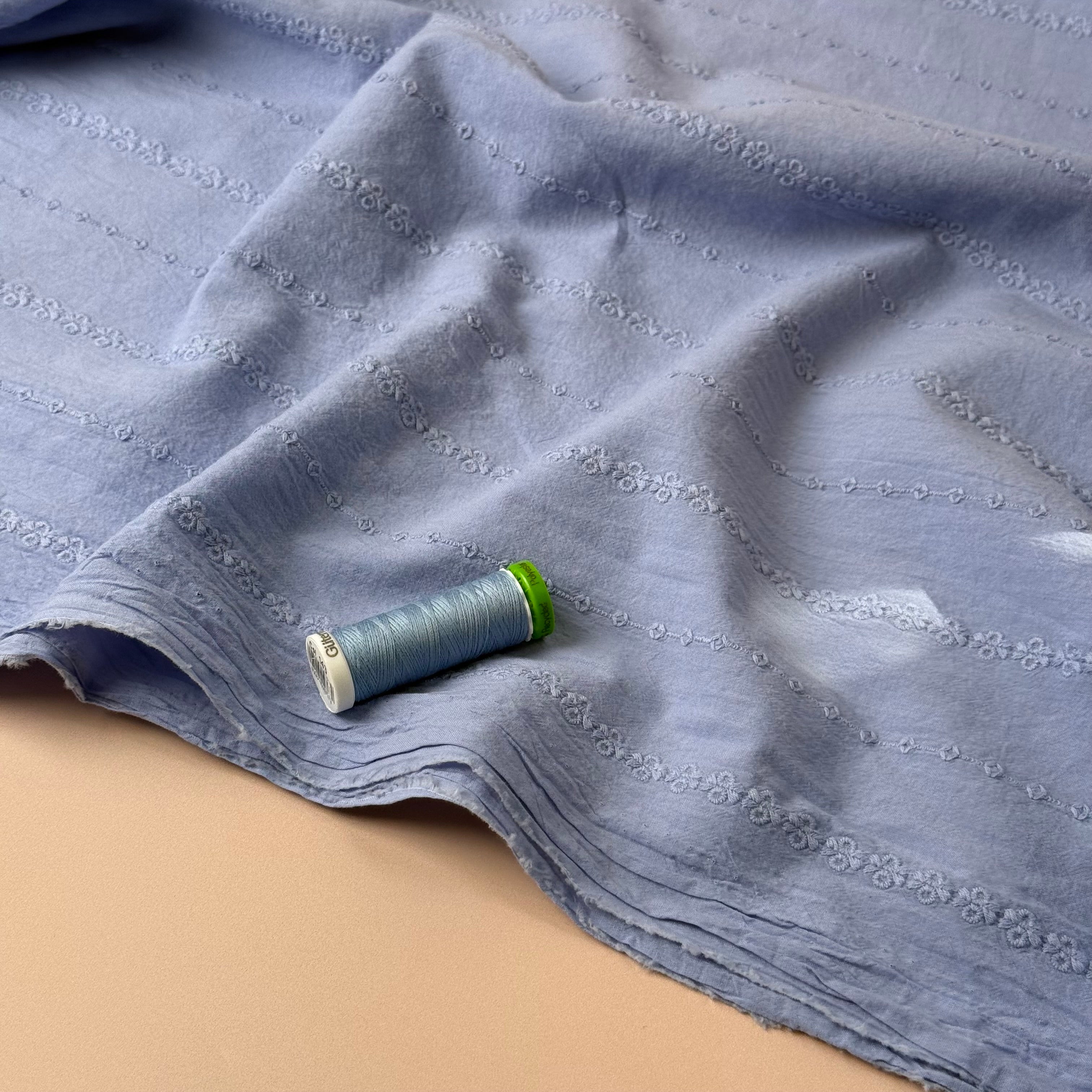 Embroidered Stripes Washed Cotton Voile in Lavender