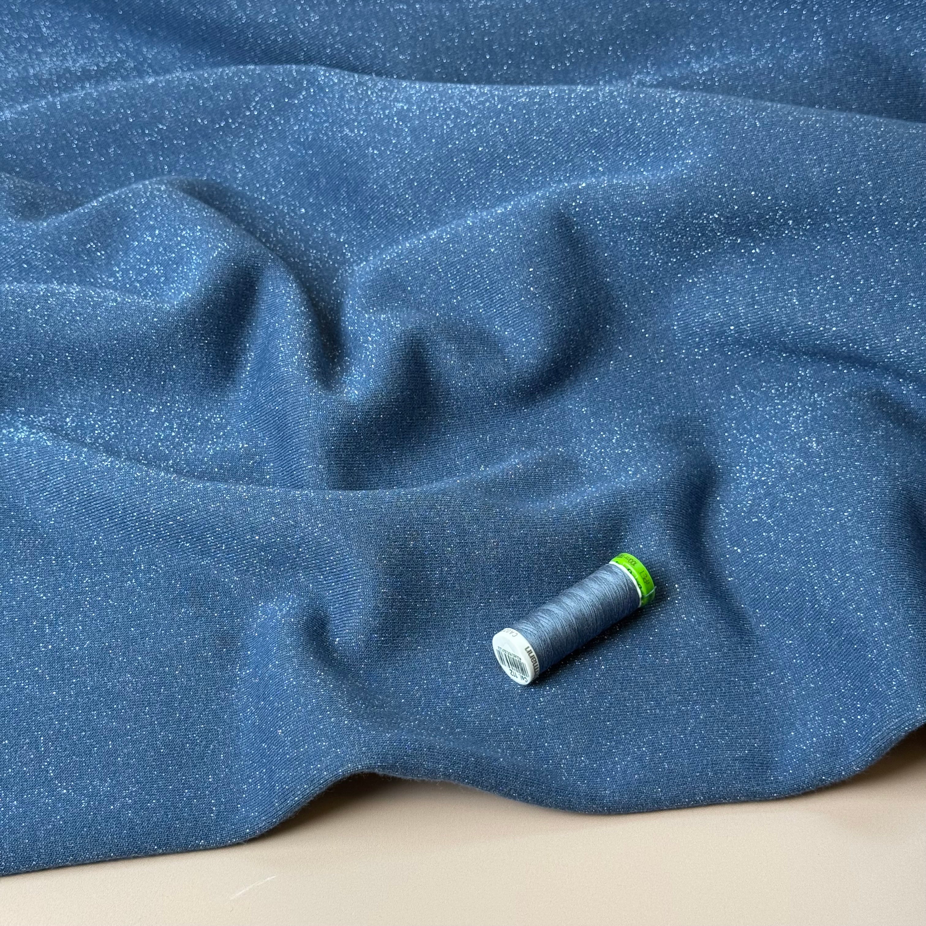 Sparkle Blue Cotton Sweat-Shirting with Lurex