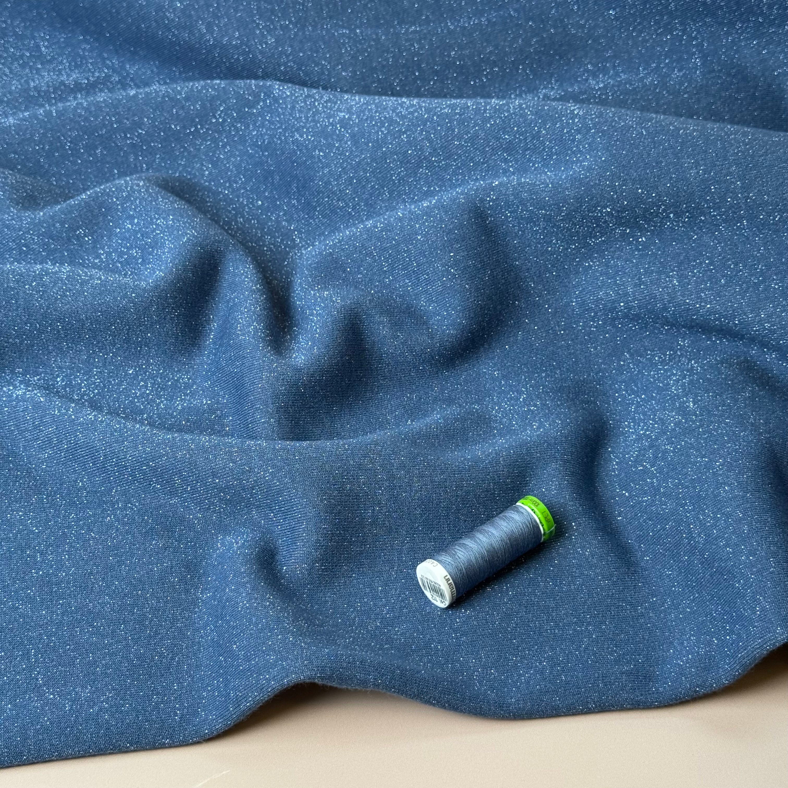 Sparkle Blue Cotton Sweat-Shirting with Lurex