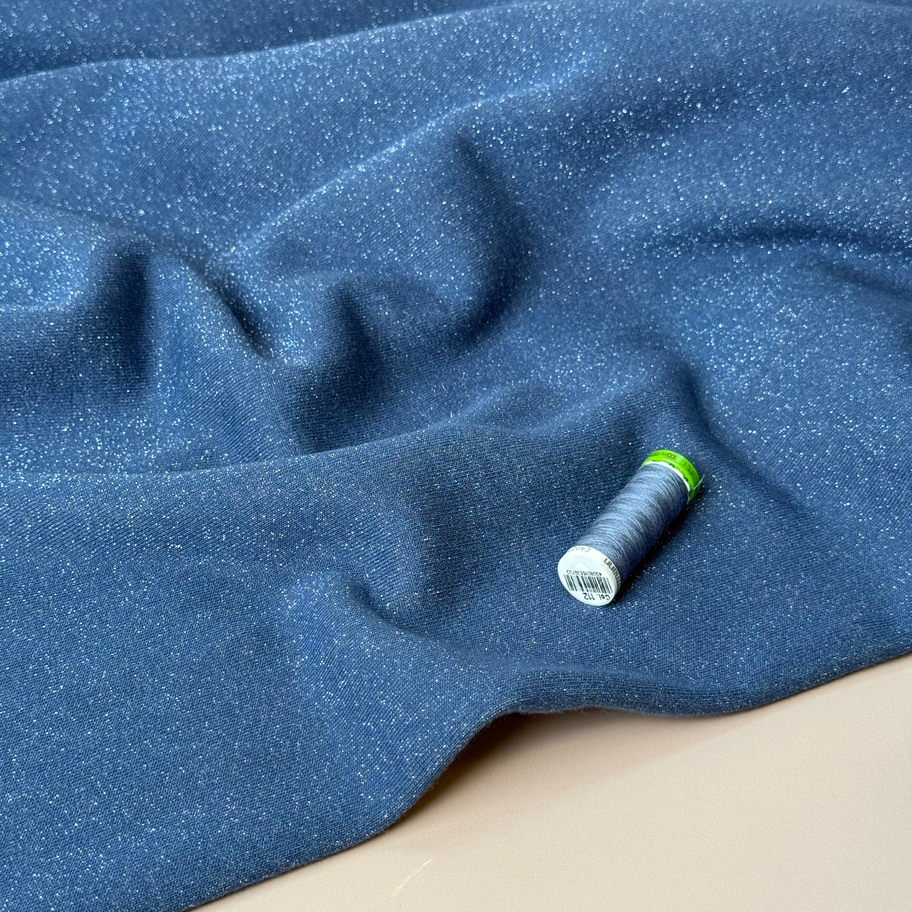 Sparkle Blue Cotton Sweat-Shirting with Lurex