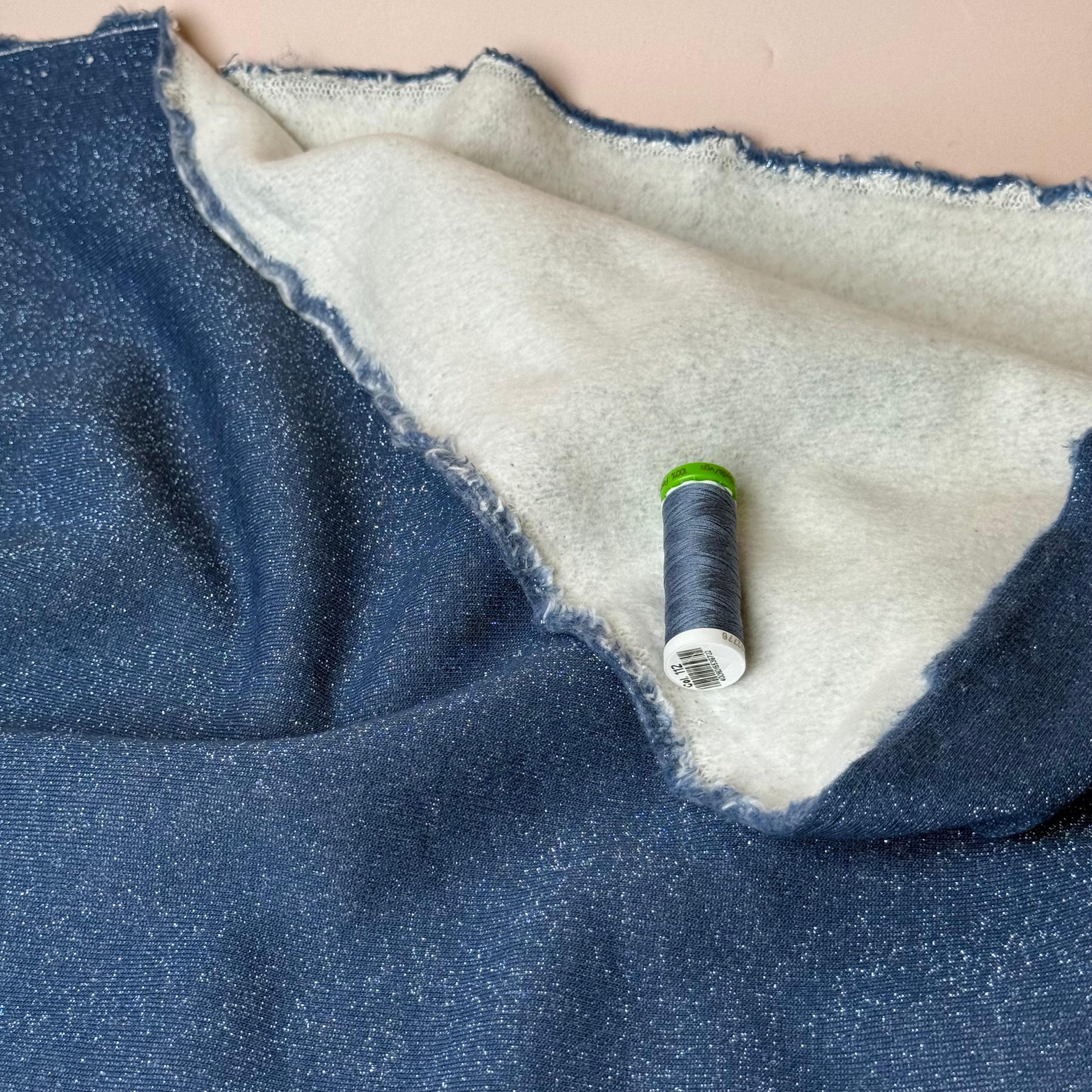 Sparkle Blue Cotton Sweat-Shirting with Lurex