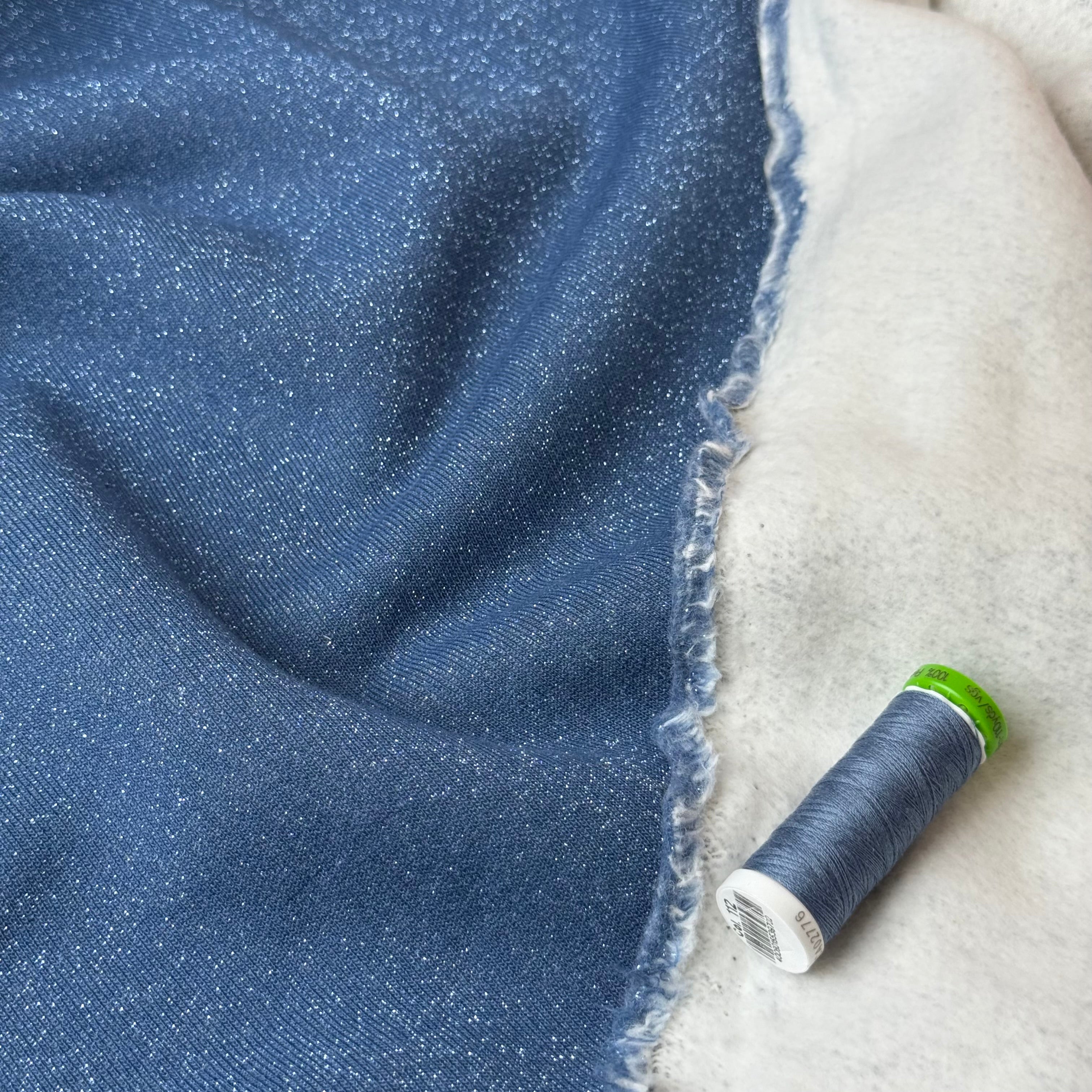 Sparkle Blue Cotton Sweat-Shirting with Lurex