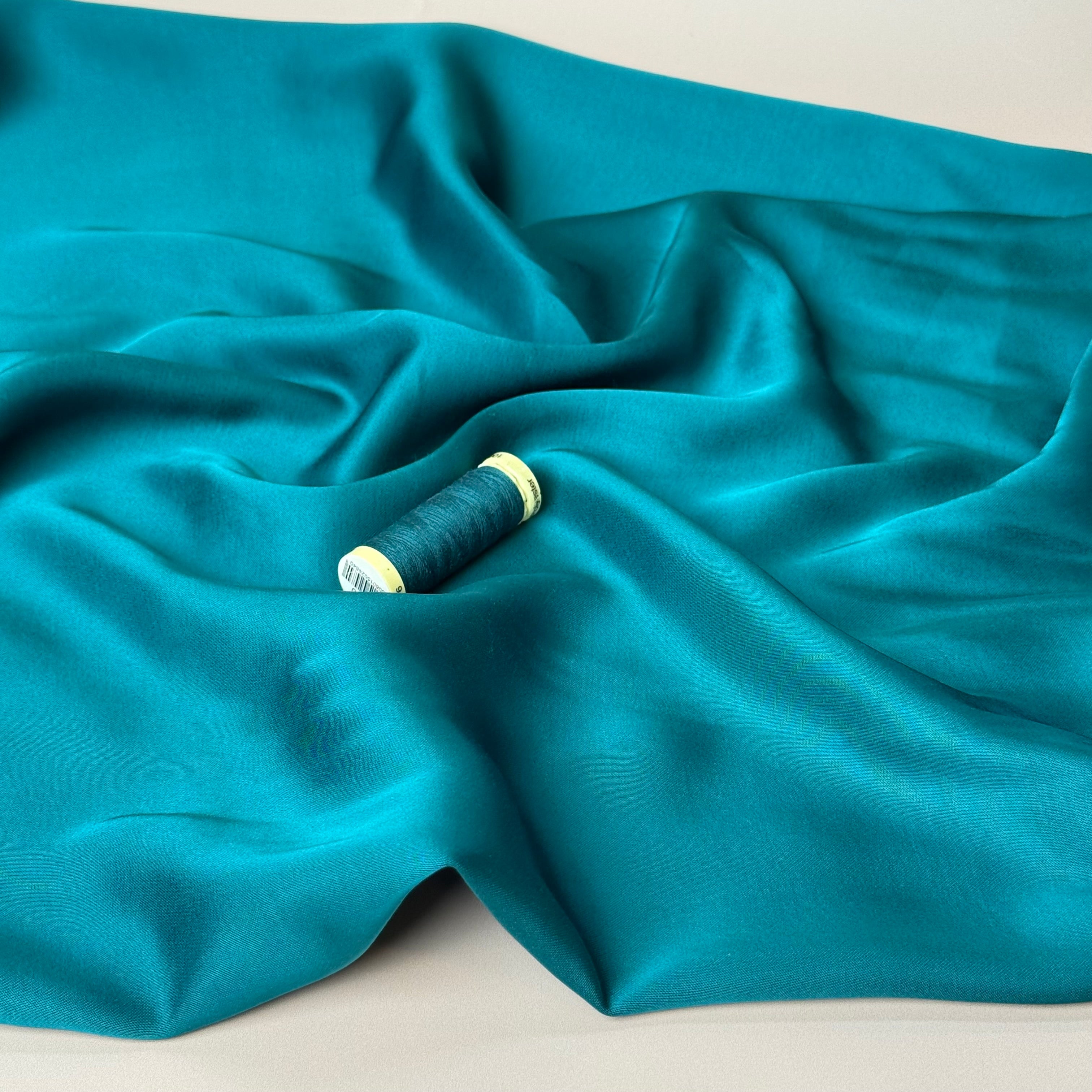 Petrol Solid Viscose Sateen Fabric