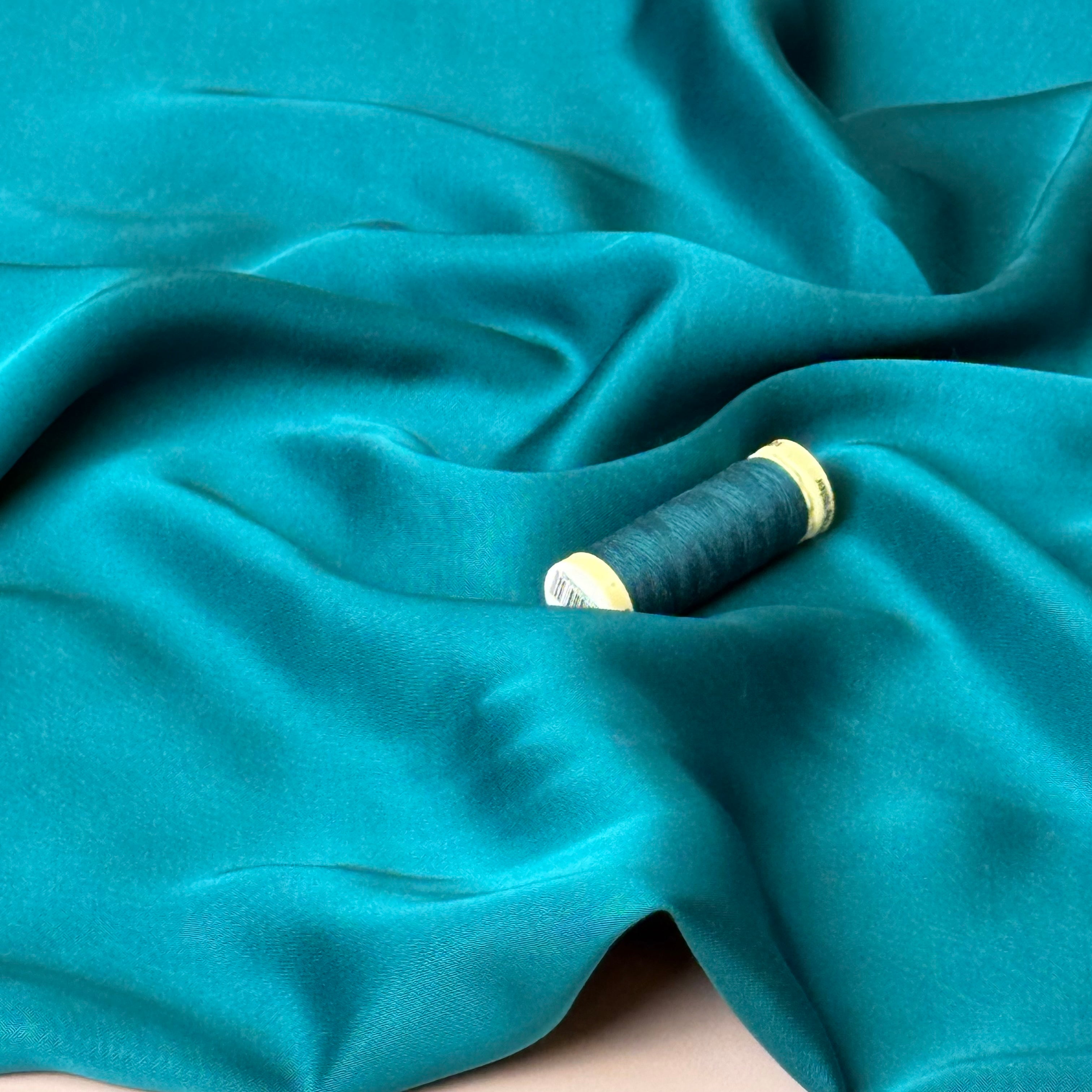Petrol Solid Viscose Sateen Fabric