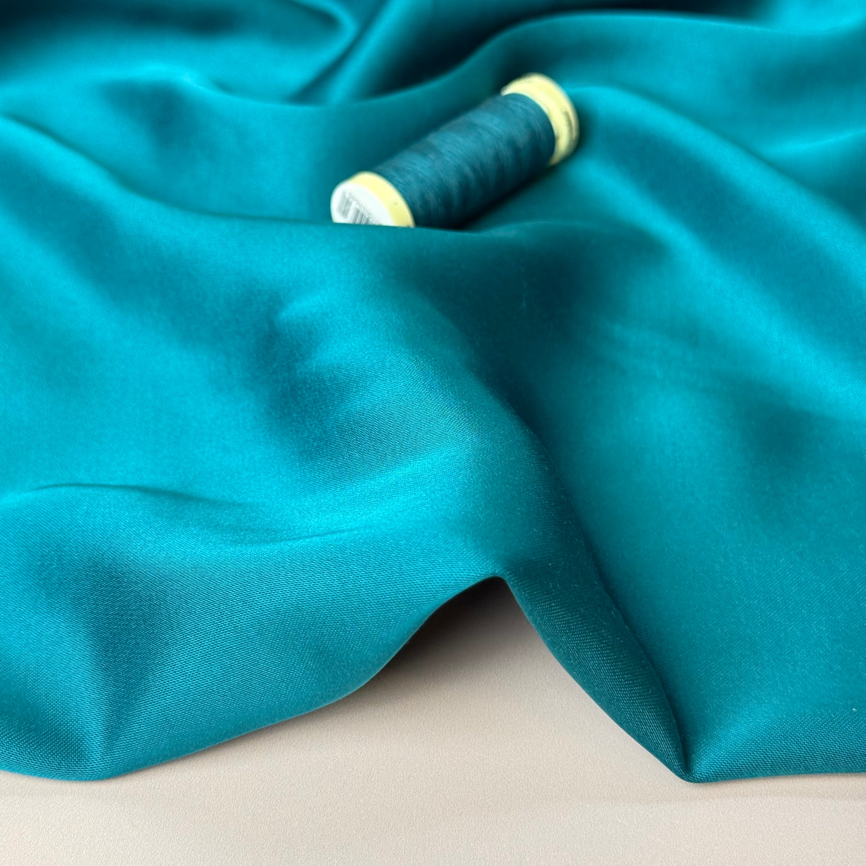 Petrol Solid Viscose Sateen Fabric