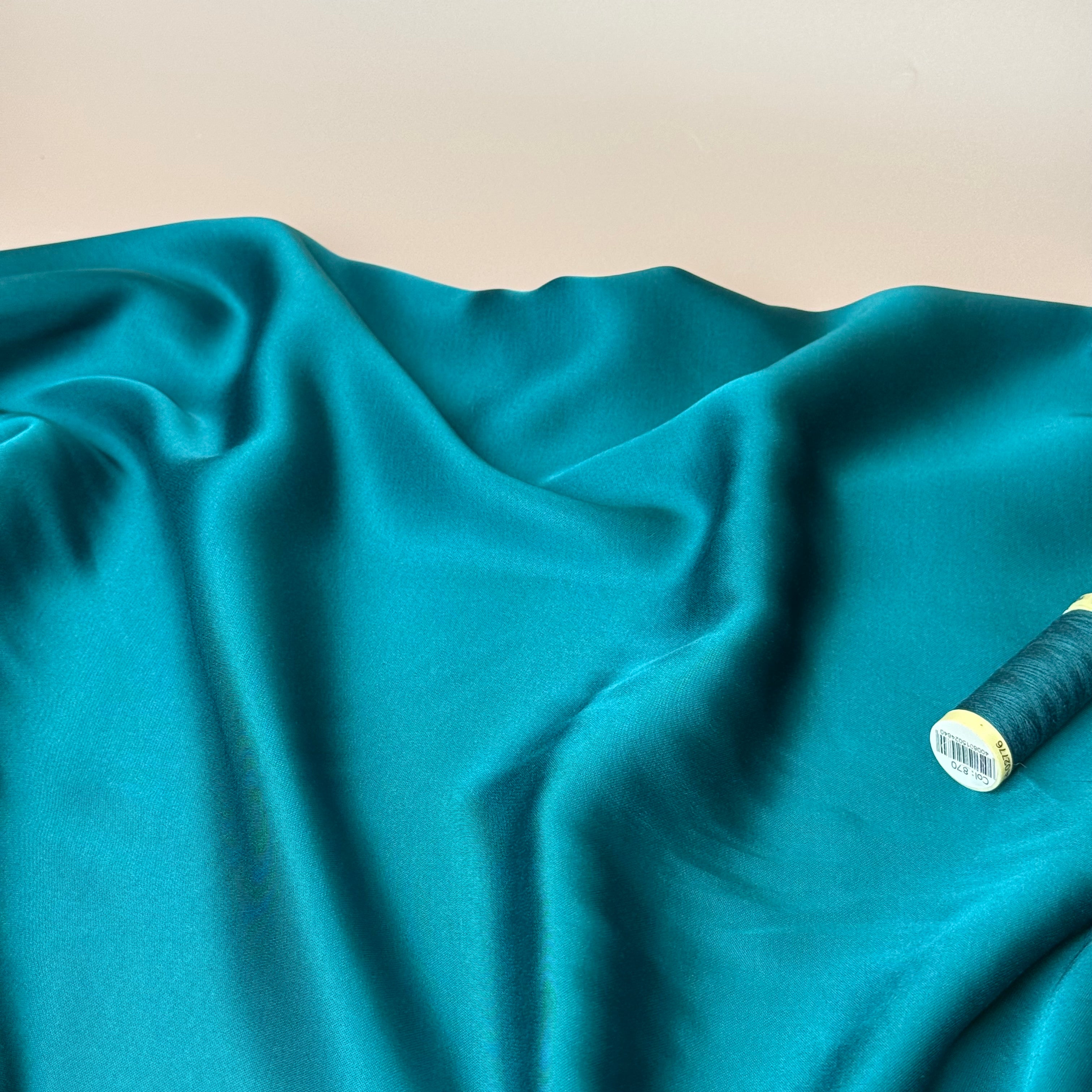 Petrol Solid Viscose Sateen Fabric