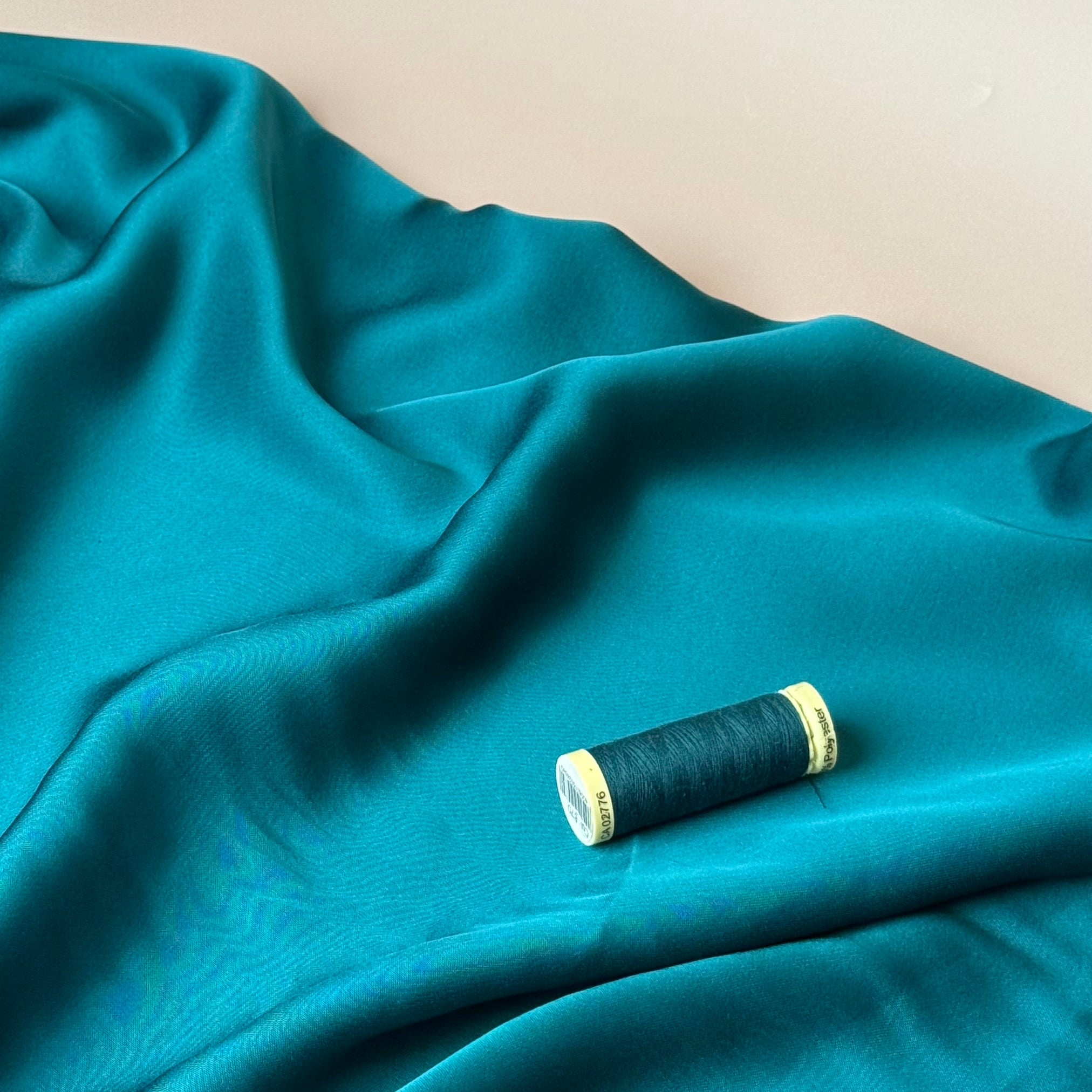 Petrol Solid Viscose Sateen Fabric