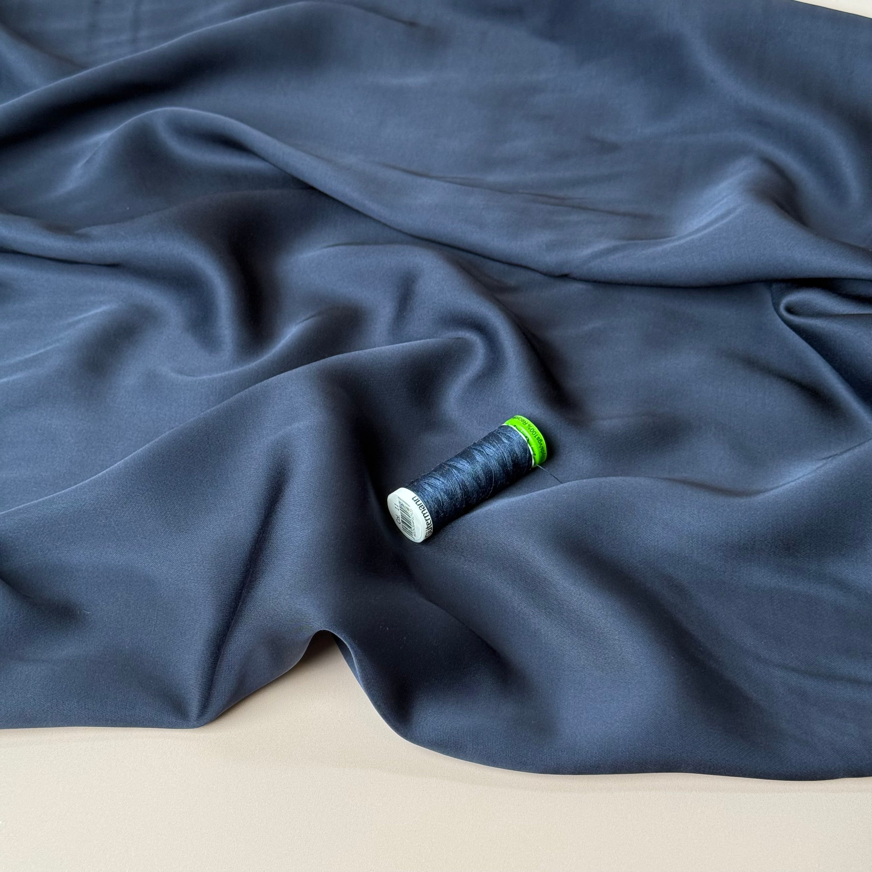 PRE-ORDER - MID SEPTEMBER DELIVERY - Navy Solid Viscose Sateen Fabric