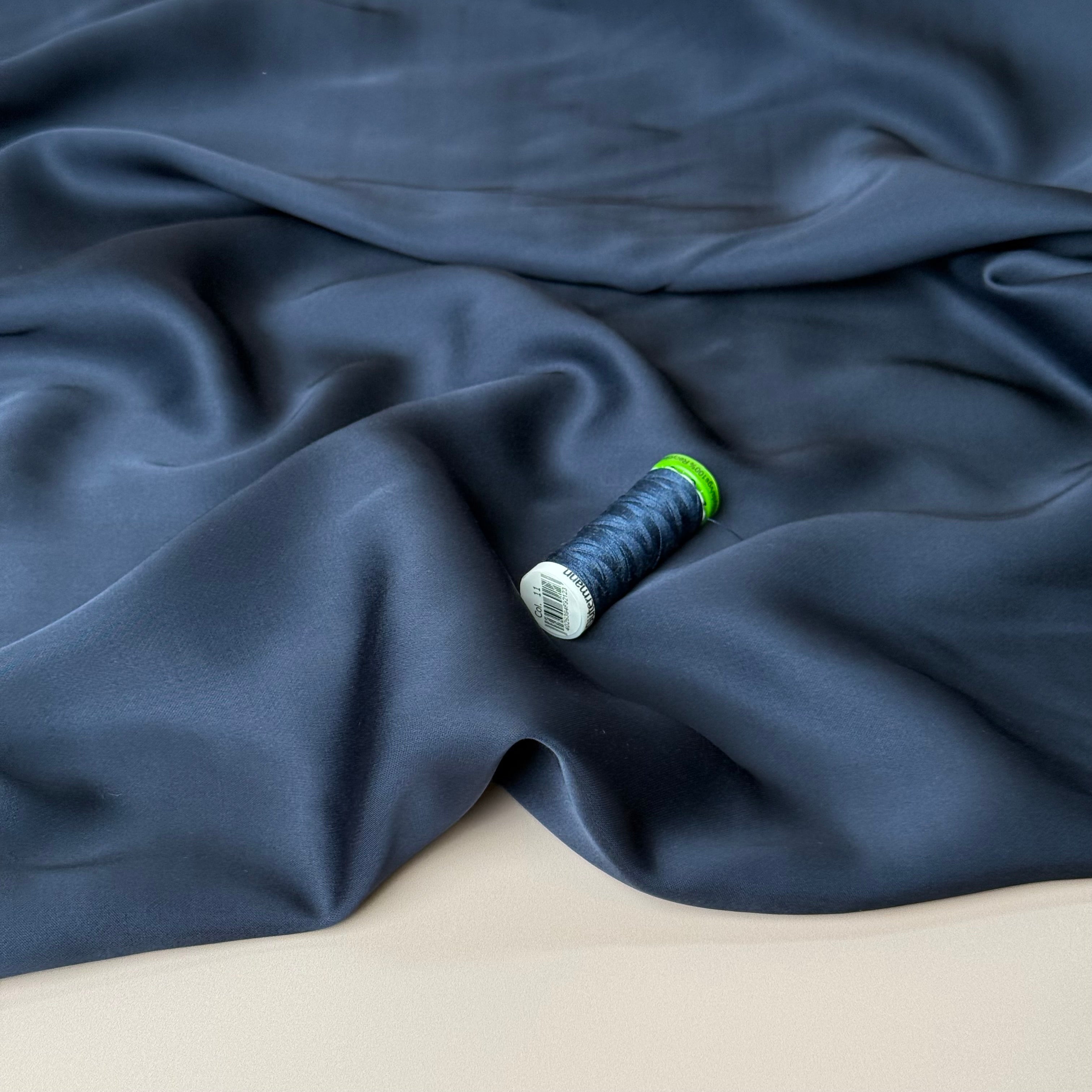 PRE-ORDER - MID SEPTEMBER DELIVERY - Navy Solid Viscose Sateen Fabric