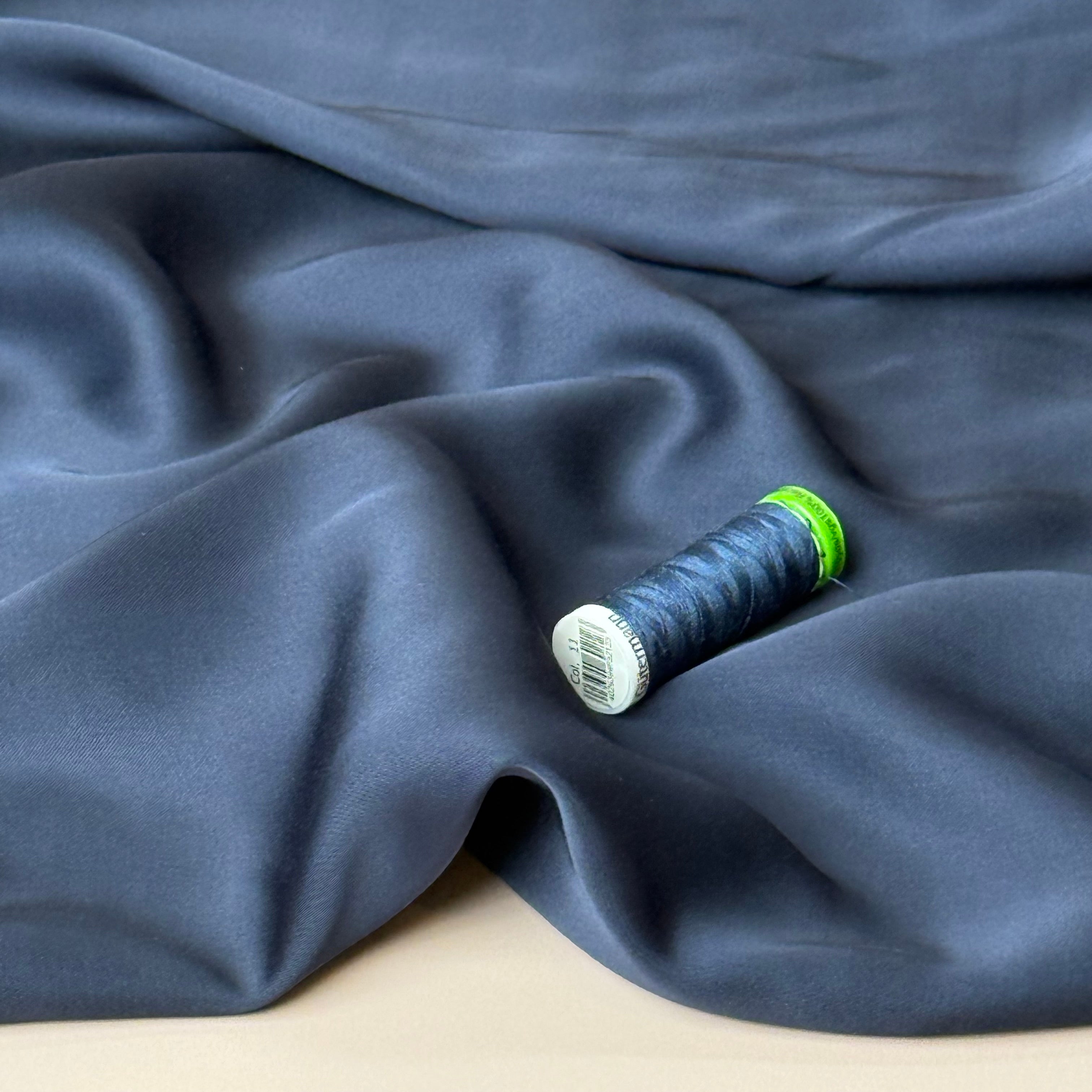 PRE-ORDER - MID SEPTEMBER DELIVERY - Navy Solid Viscose Sateen Fabric