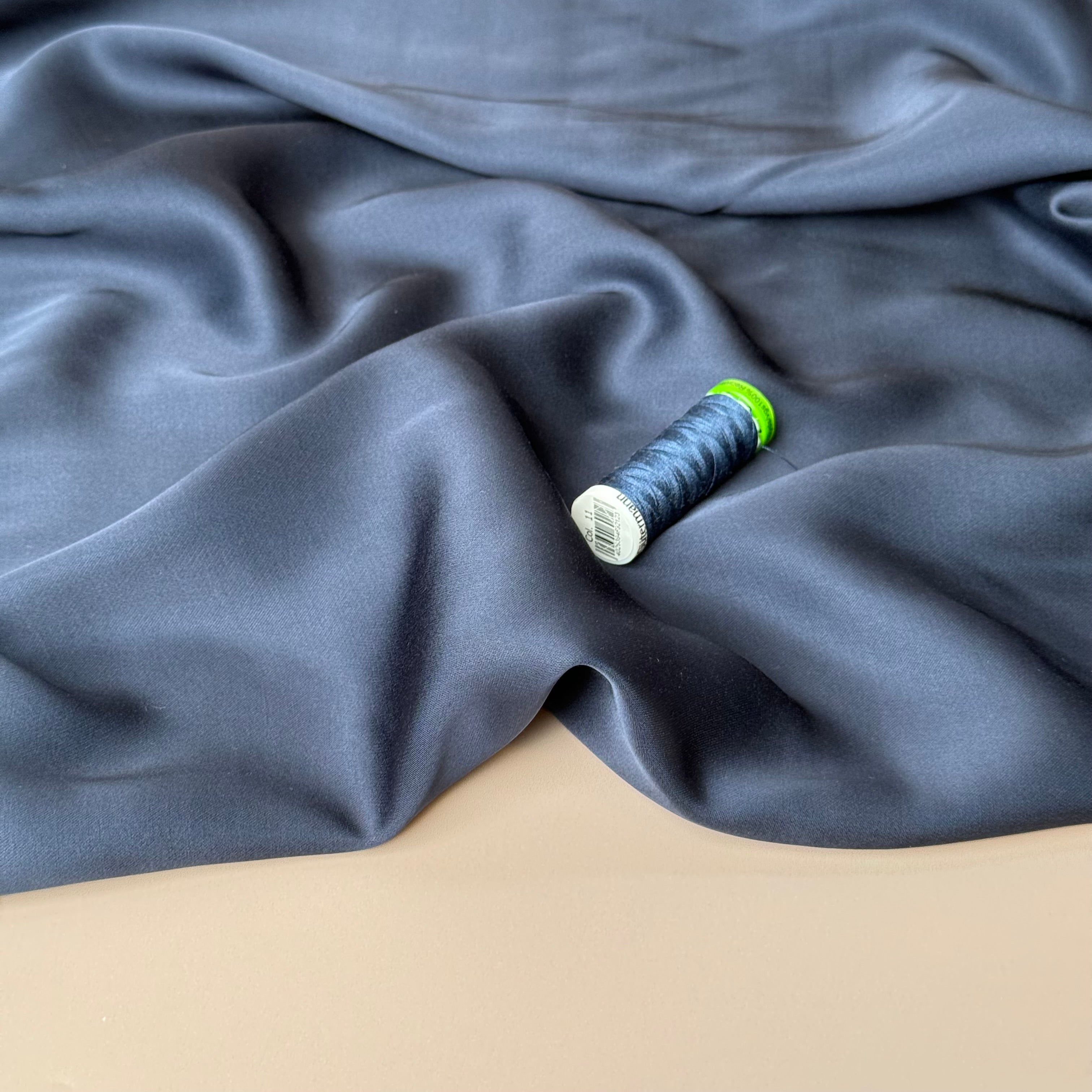 PRE-ORDER - MID SEPTEMBER DELIVERY - Navy Solid Viscose Sateen Fabric