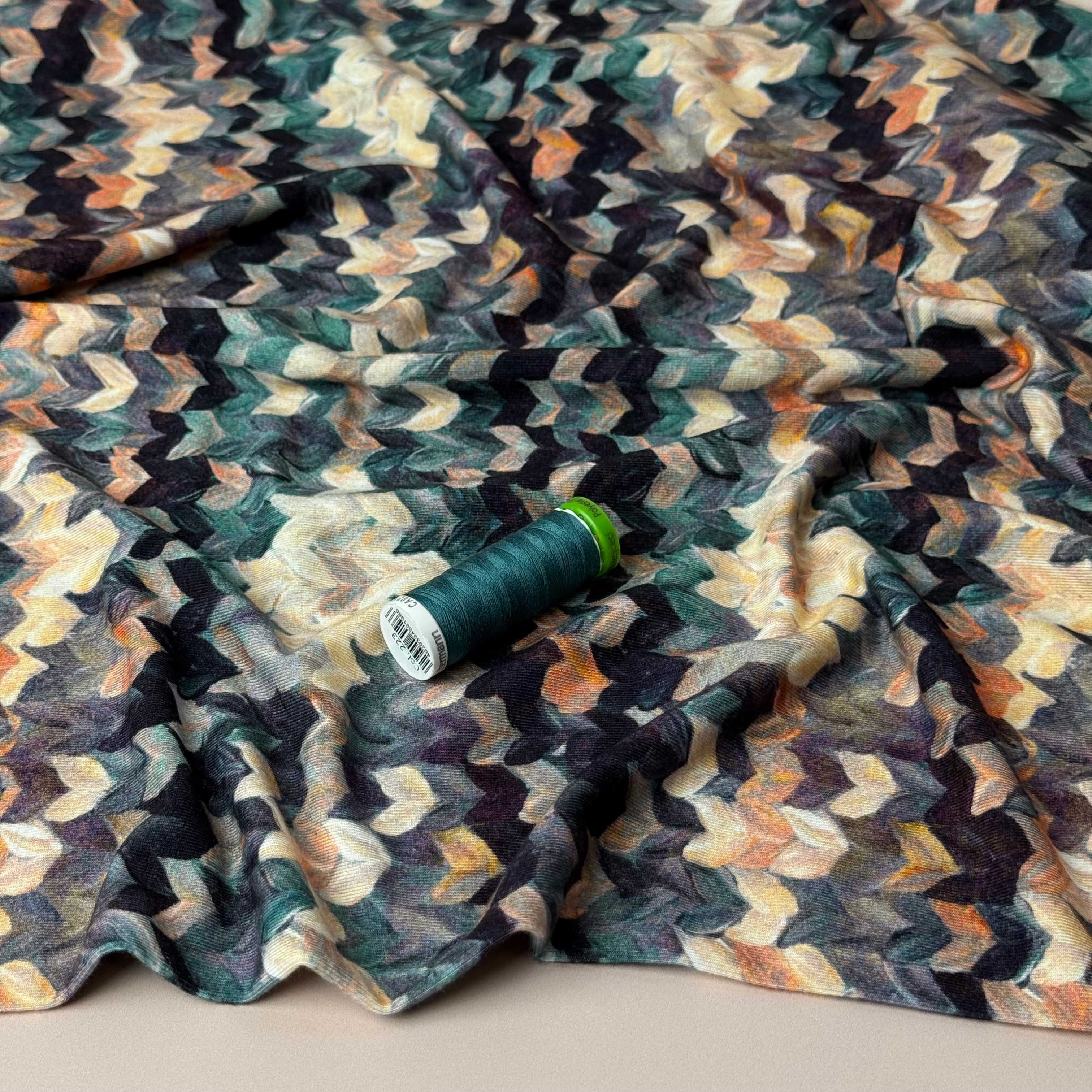 Painted Chevrons Teal Viscose Jersey Fabric