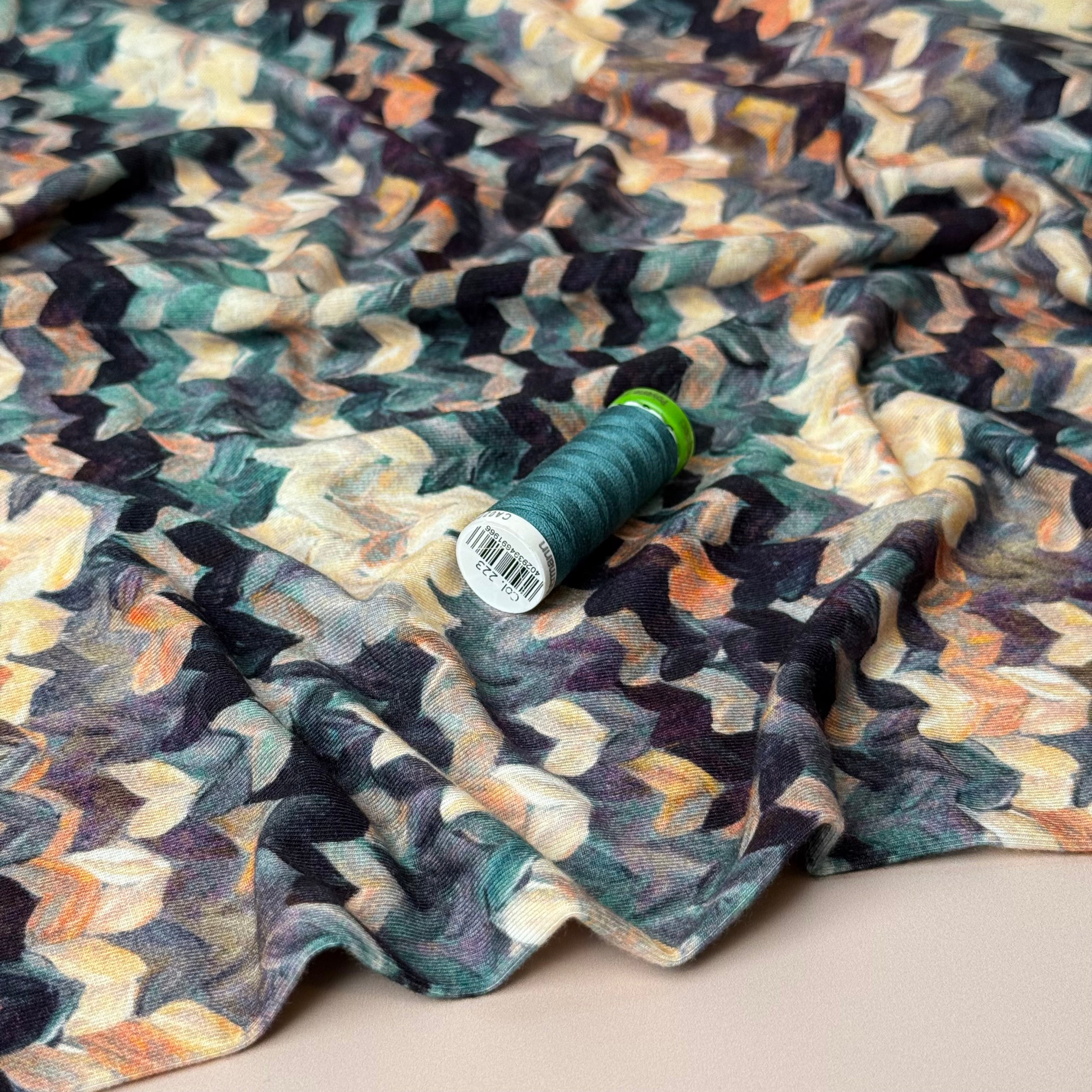 Painted Chevrons Teal Viscose Jersey Fabric