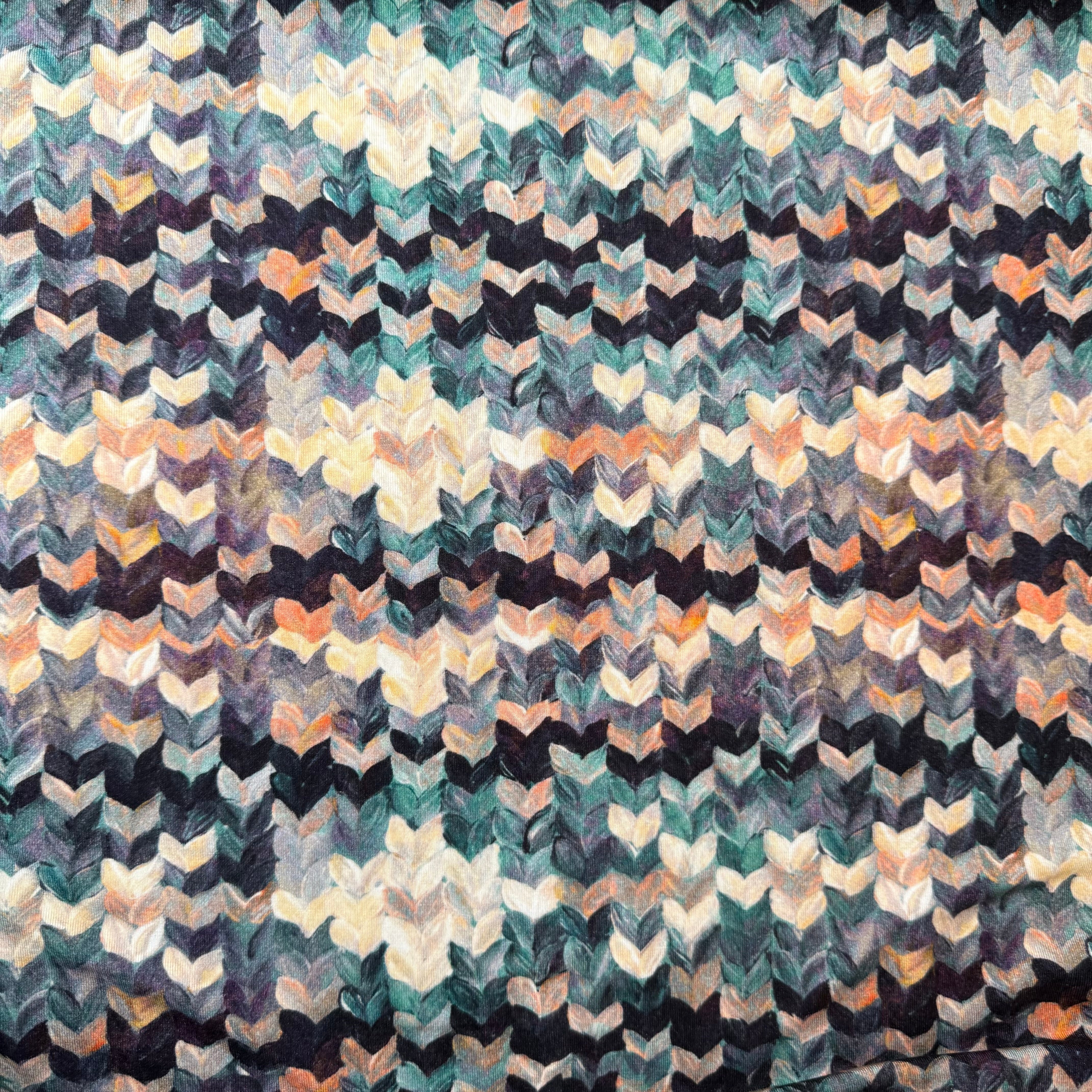 Painted Chevrons Teal Viscose Jersey Fabric