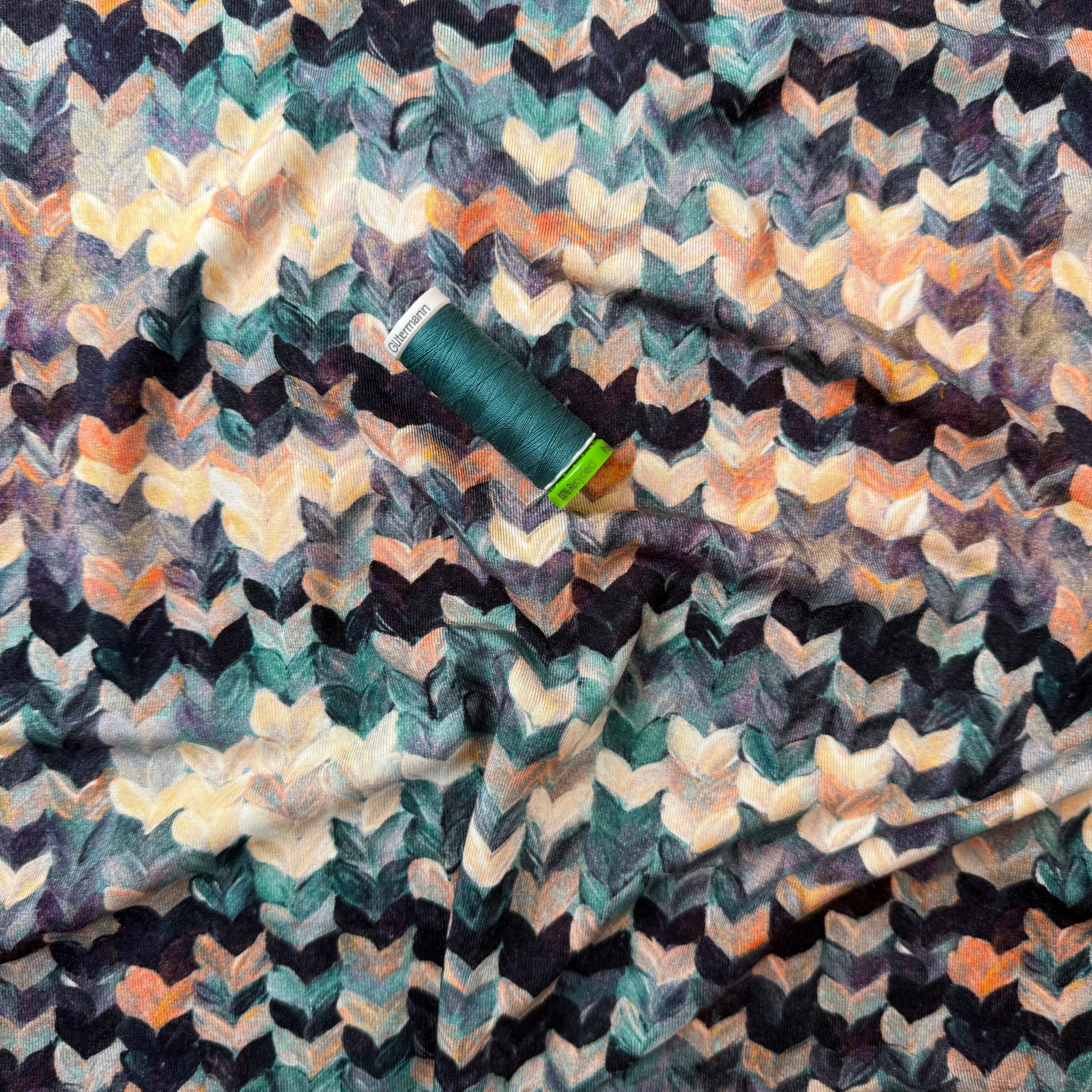 Painted Chevrons Teal Viscose Jersey Fabric
