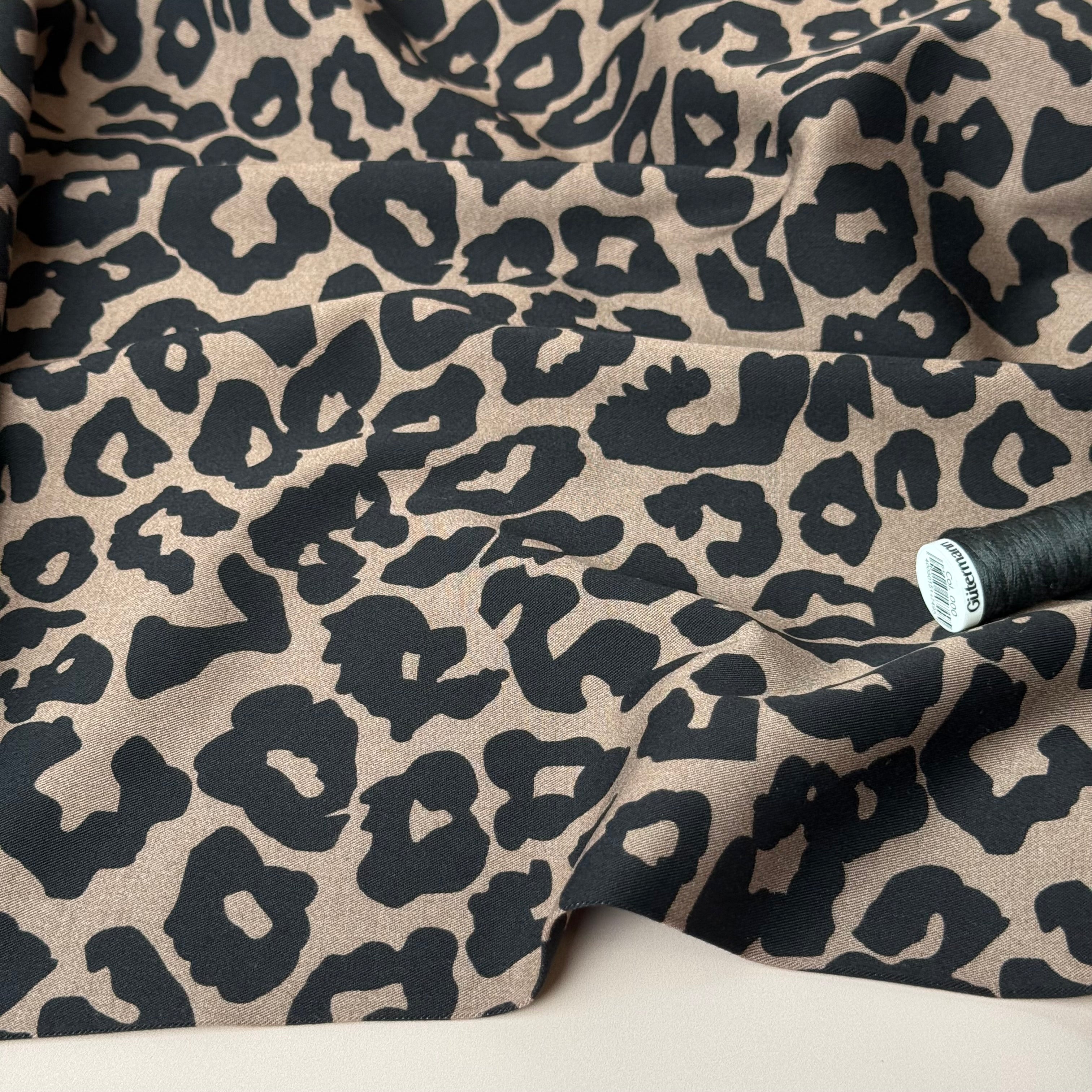 REMNANT 1.7 Metres - Rosella Leopard Black Viscose Twill with Stretch