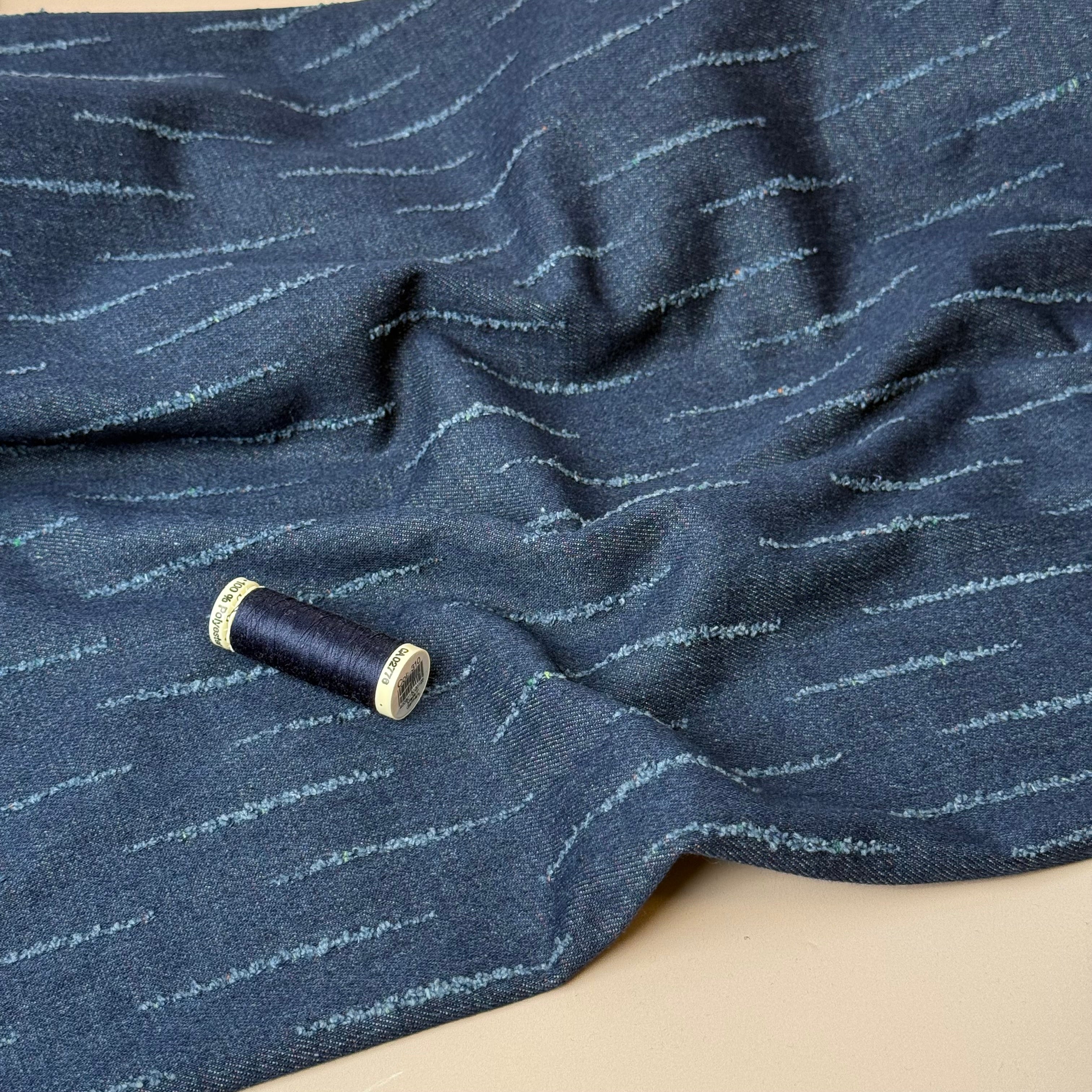 Stripes Distressed Cotton Denim in Indigo