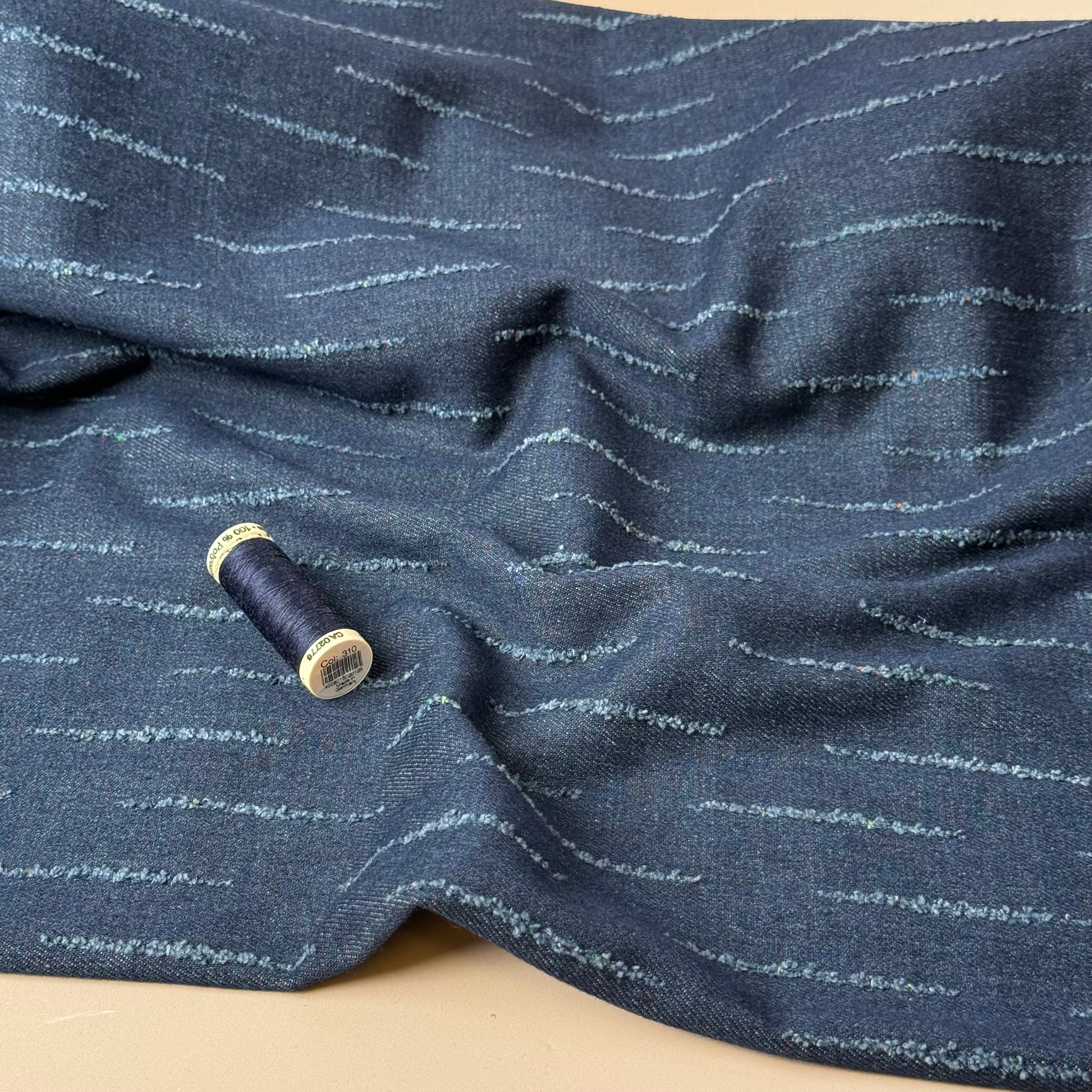 Stripes Distressed Cotton Denim in Indigo