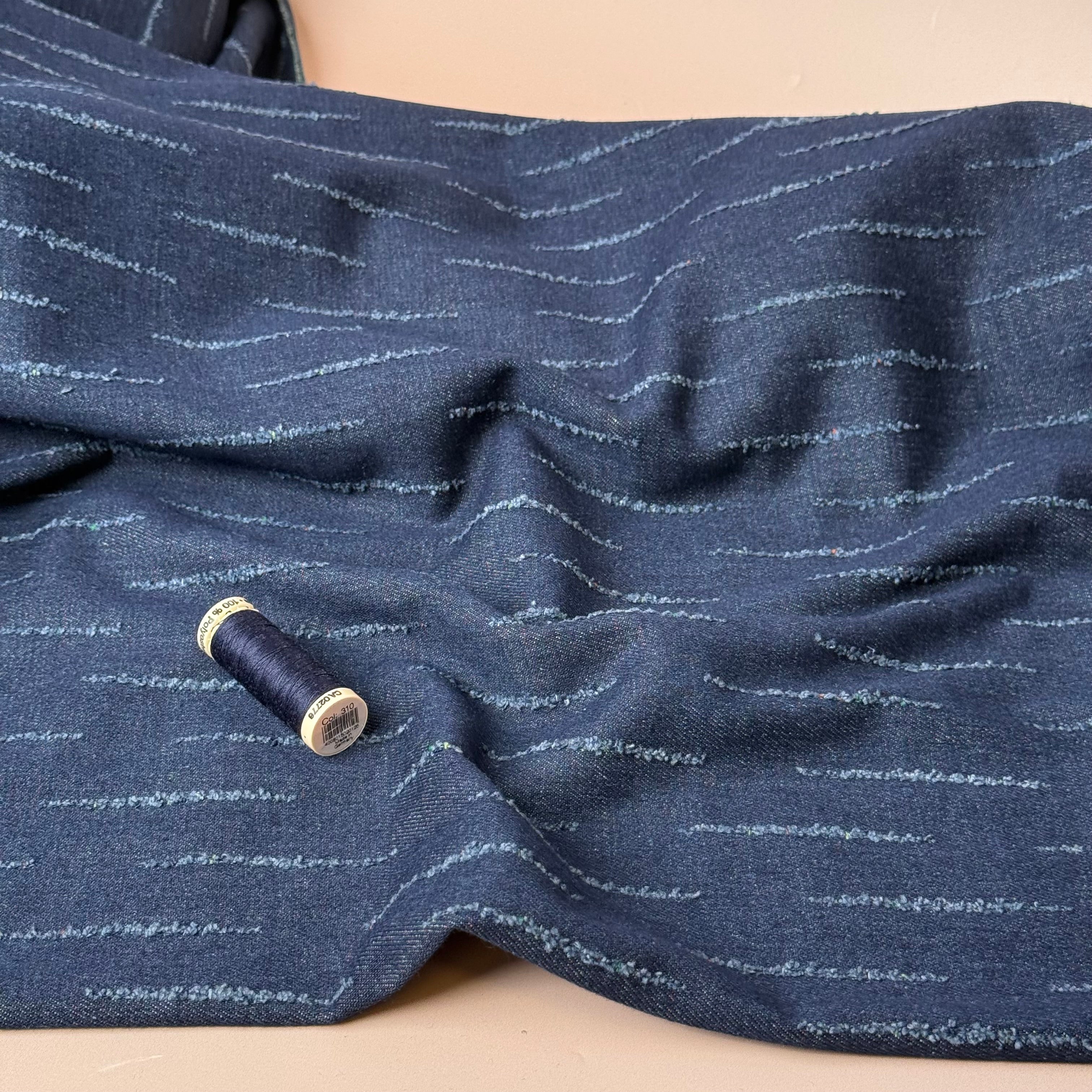 Stripes Distressed Cotton Denim in Indigo