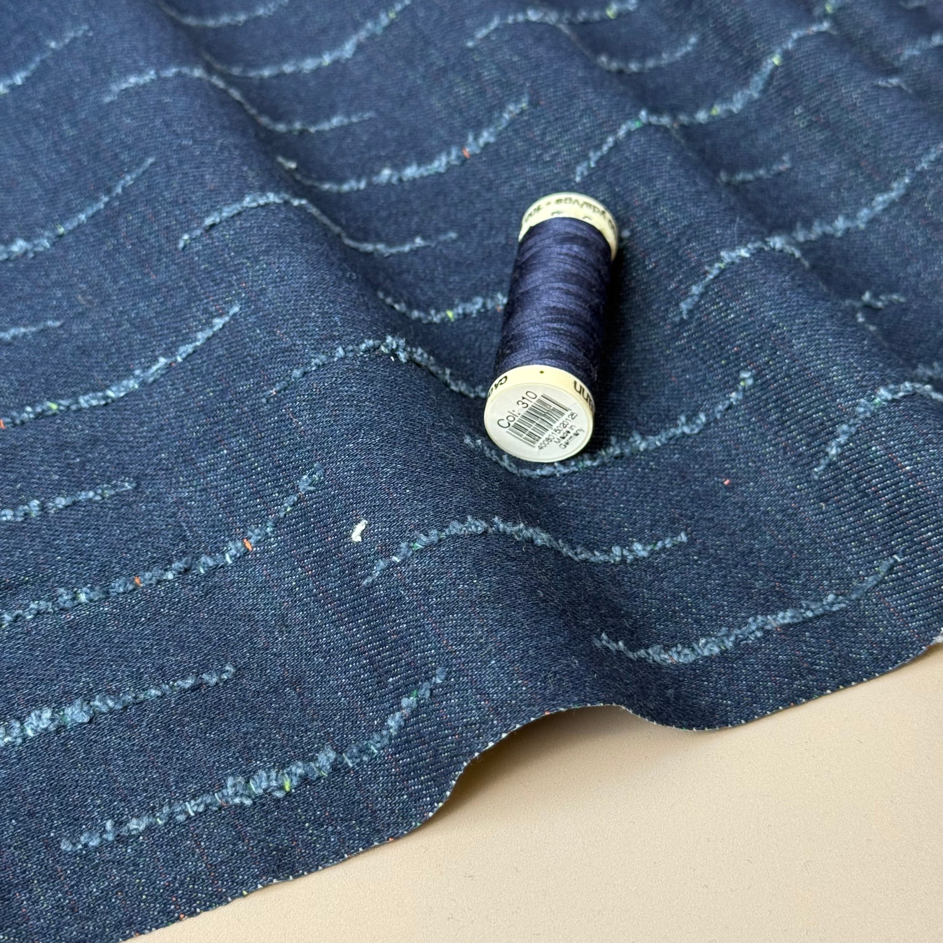 Stripes Distressed Cotton Denim in Indigo