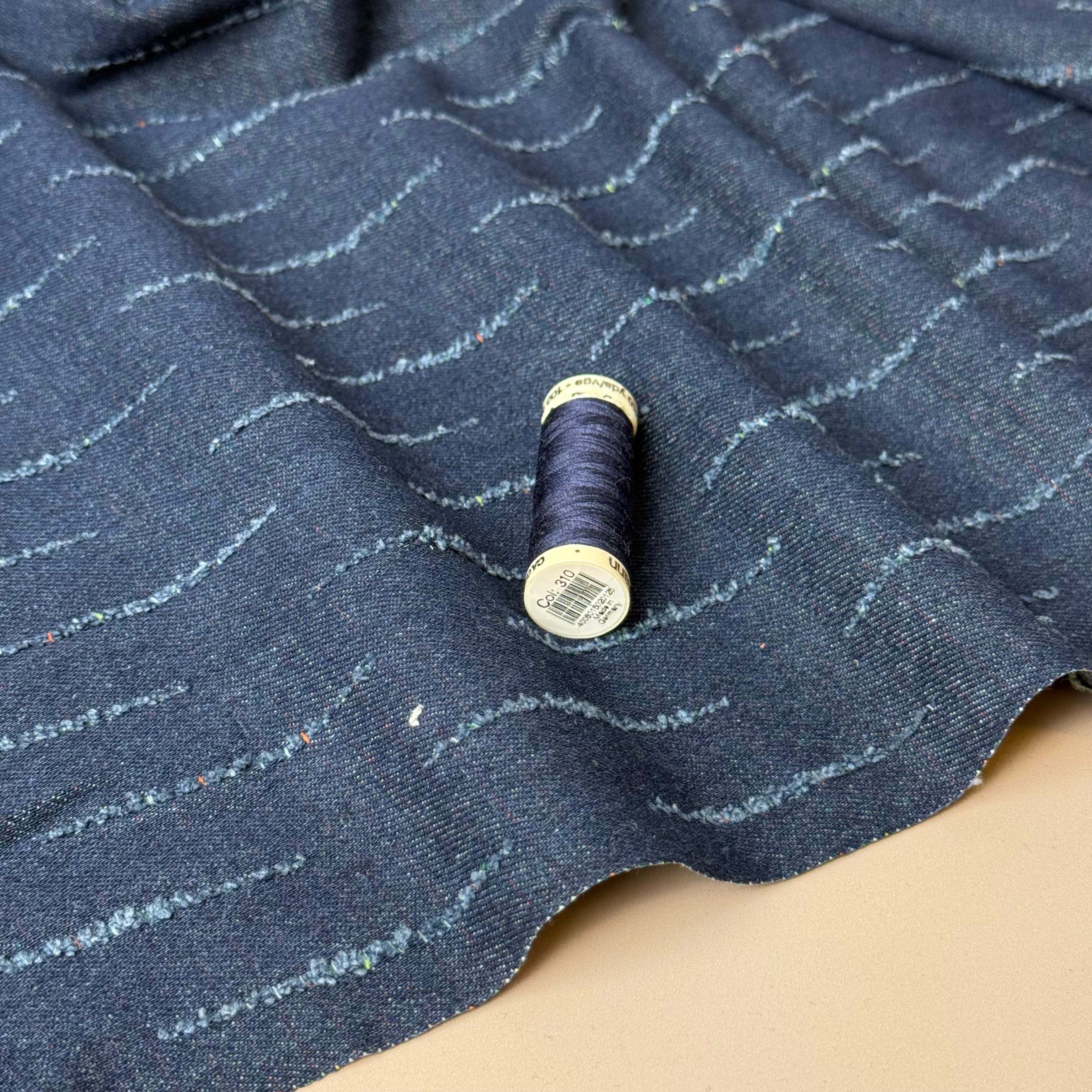 Stripes Distressed Cotton Denim in Indigo