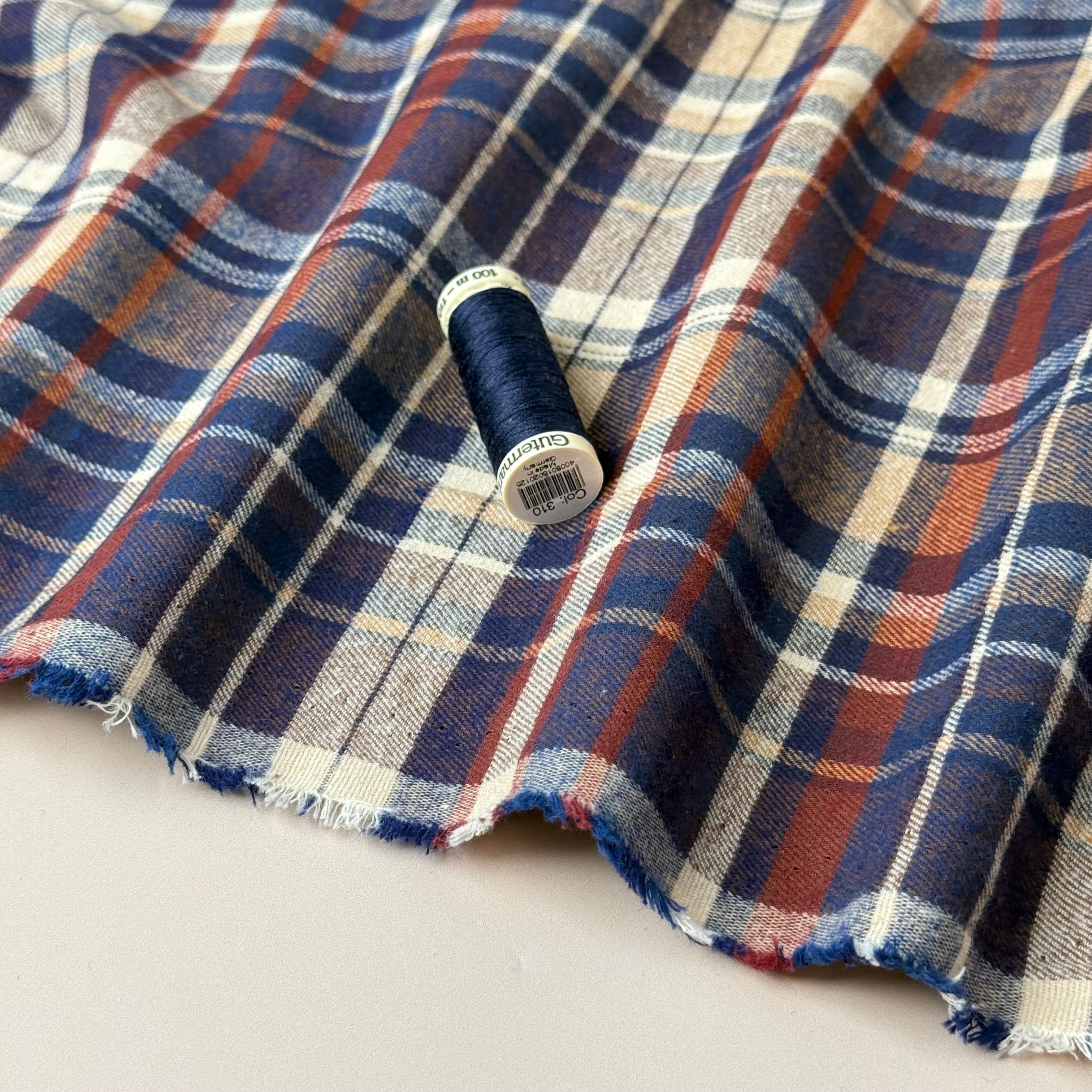 Plaid Navy & Brown Brushed Cotton Flannel